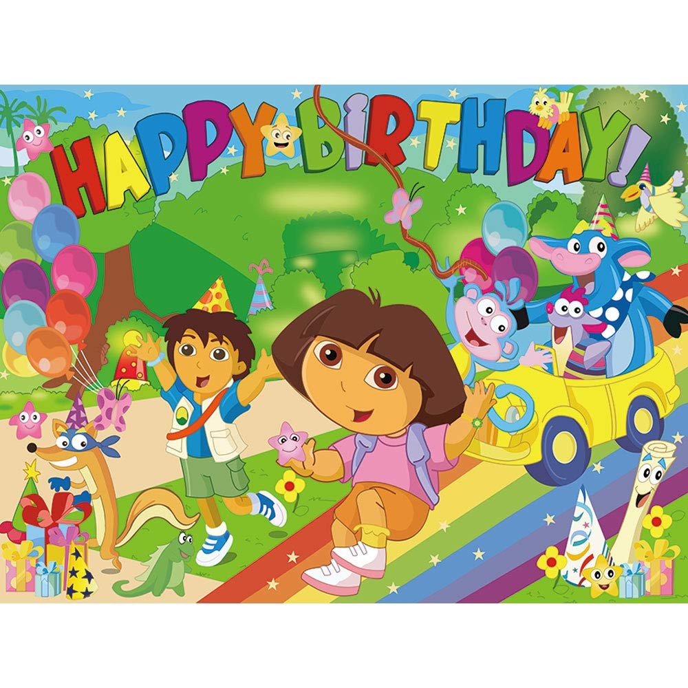 AONELAS 7x5ft Explorer Cartoon Theme Birthday Party Backdrop; Vinyl Material;…
