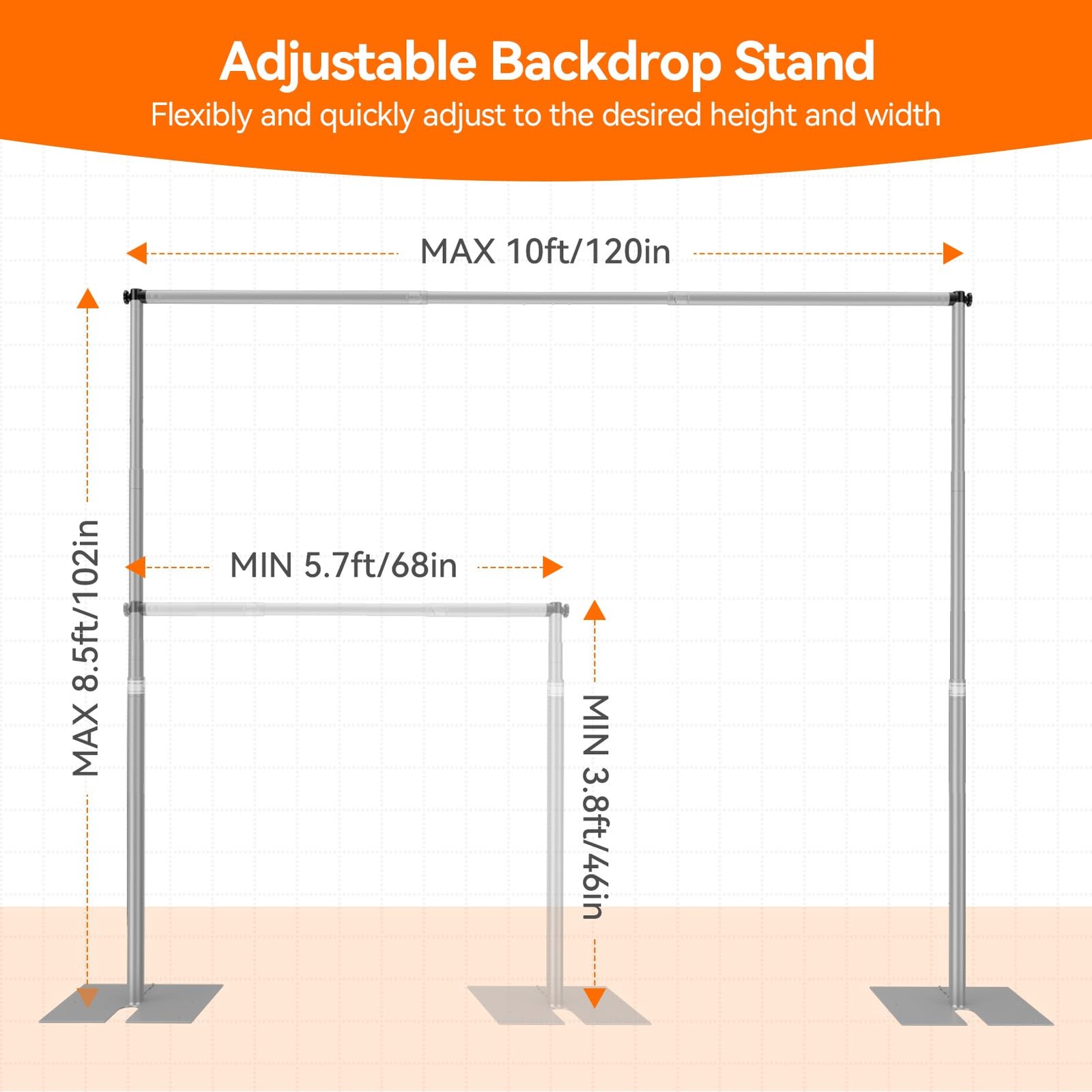Heavy Duty Backdrop Stand, 8.5ft x 10ft Pipe and Drape Backdrop Stand Kit wit…
