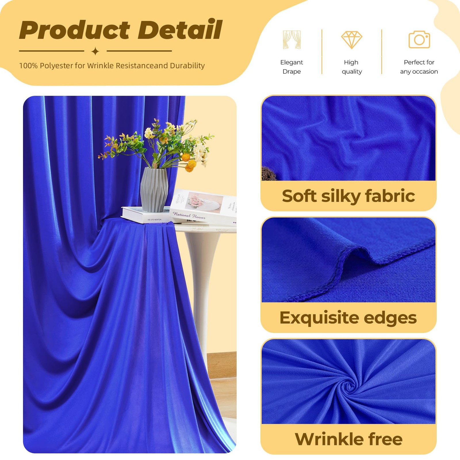 20ft×12ft Royal Blue Backdrop Curtain for Wedding Parties, Wrinkle Free Polye…