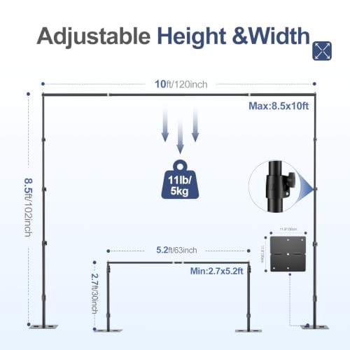 Backdrop Stand,(WxH) Adjustable Photo Background Stand with 10×8.5ft Black