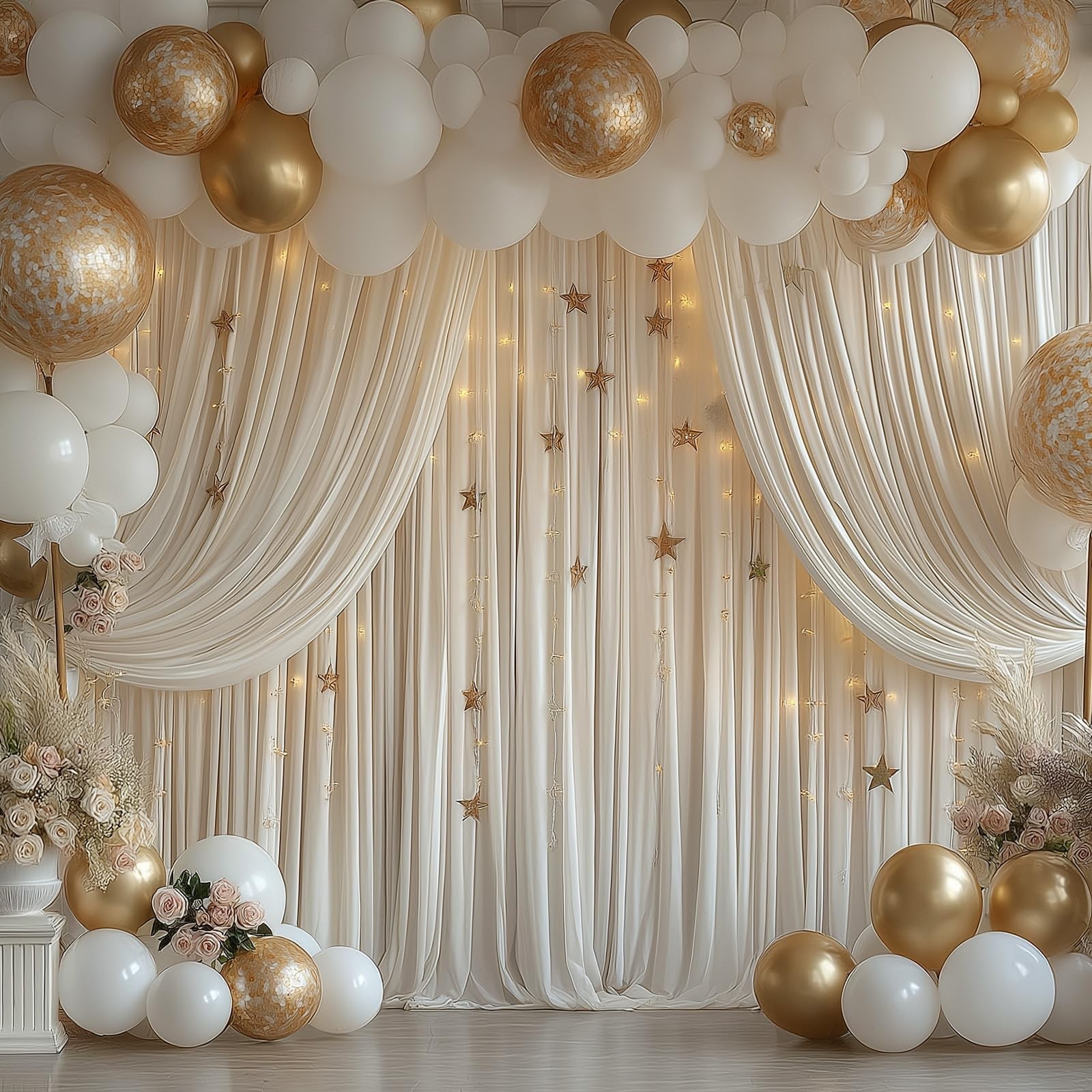 2 Panels Ivory Backdrop Curtain Wrinkle Free Soft Fabric Photography 5×10 Ft