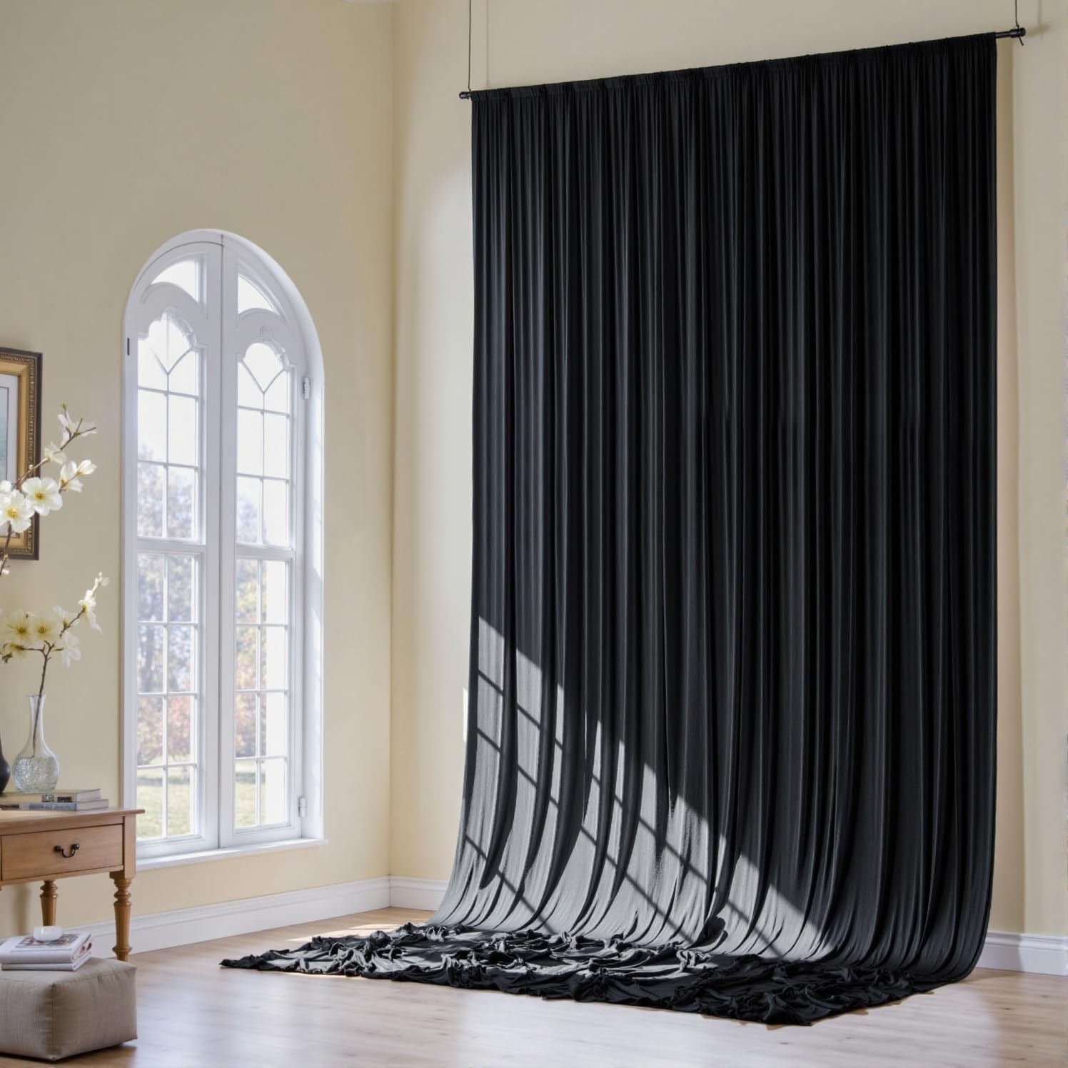 50x16ft Black Backdrop Curtains for Wedding W5′ x H16′(10 panels),