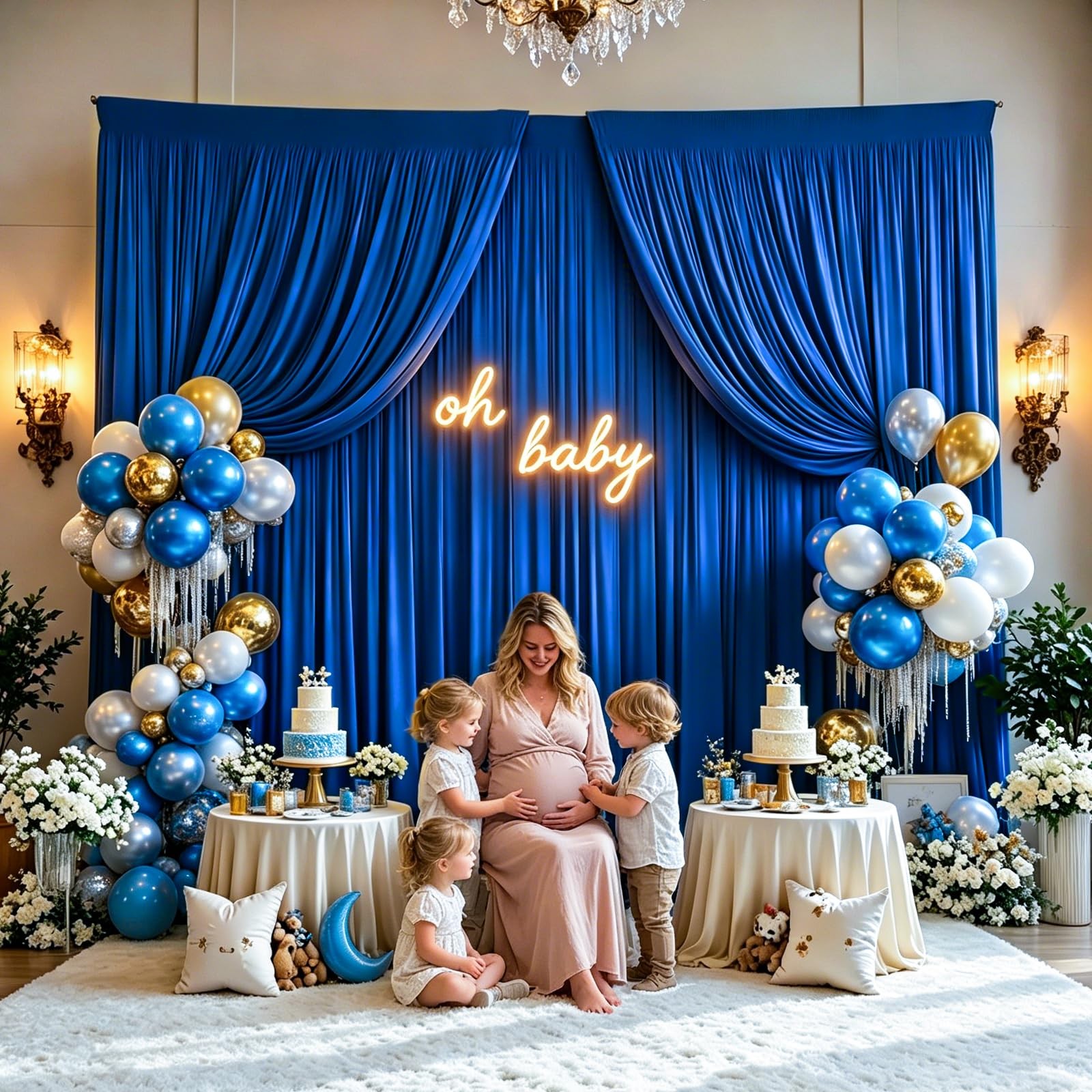 Royal Blue Backdrop Curtain for Wedding, Photo Backdrop Curtain for Bridal Sh…