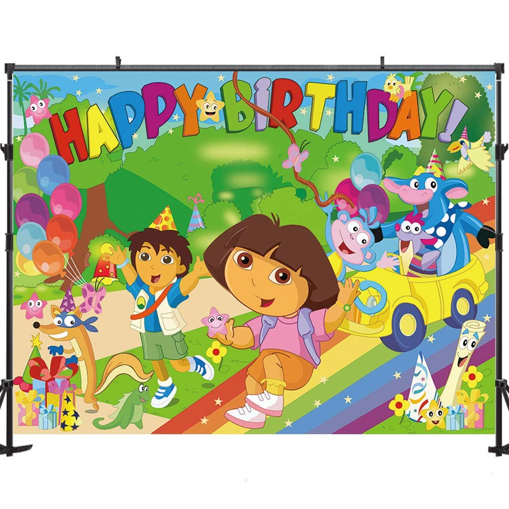 AONELAS 7x5ft Explorer Cartoon Theme Birthday Party Backdrop; Vinyl Material;…
