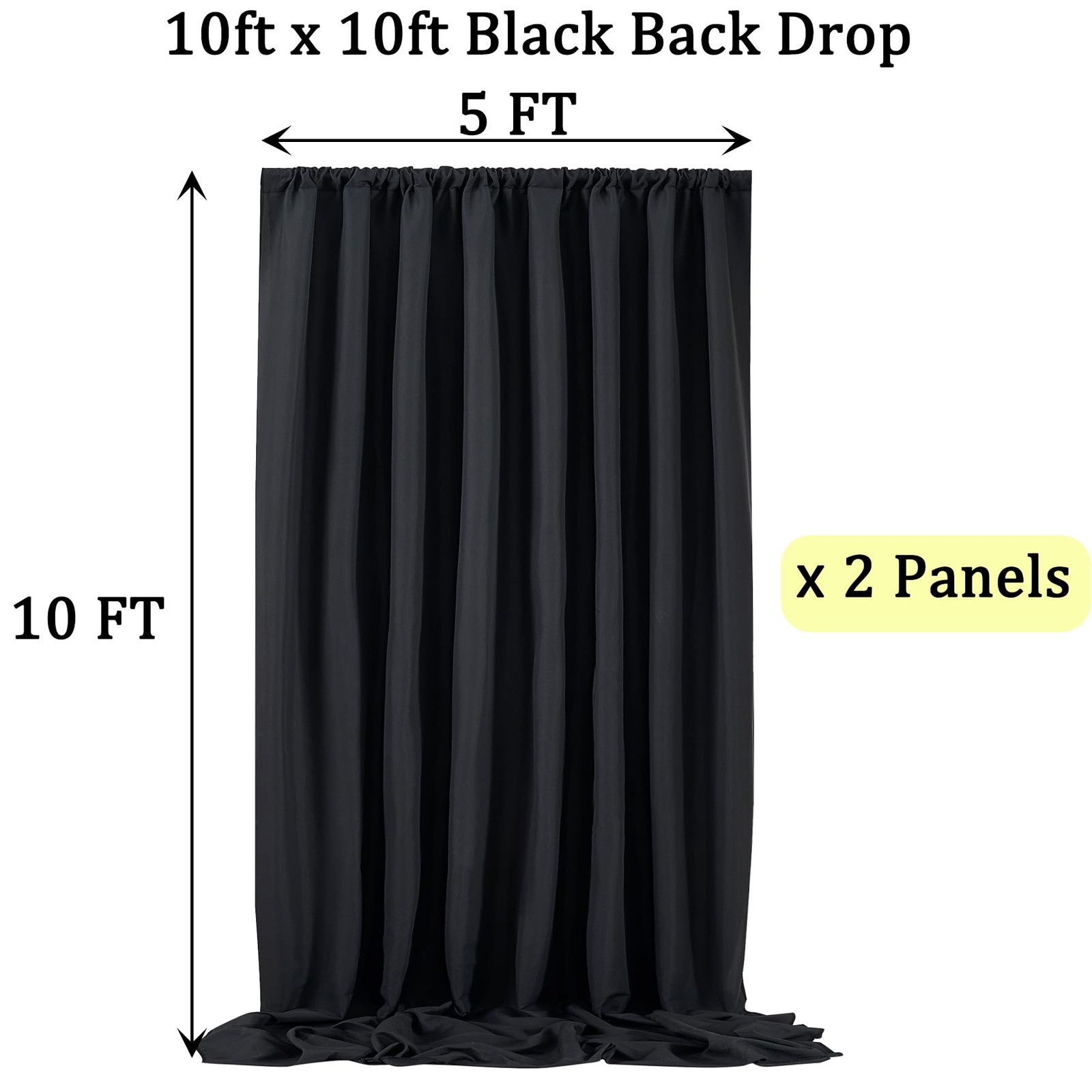Htper 10×10 ft Black Backdrop Curtain Panels 120″W x 120″L (Pack of 2),