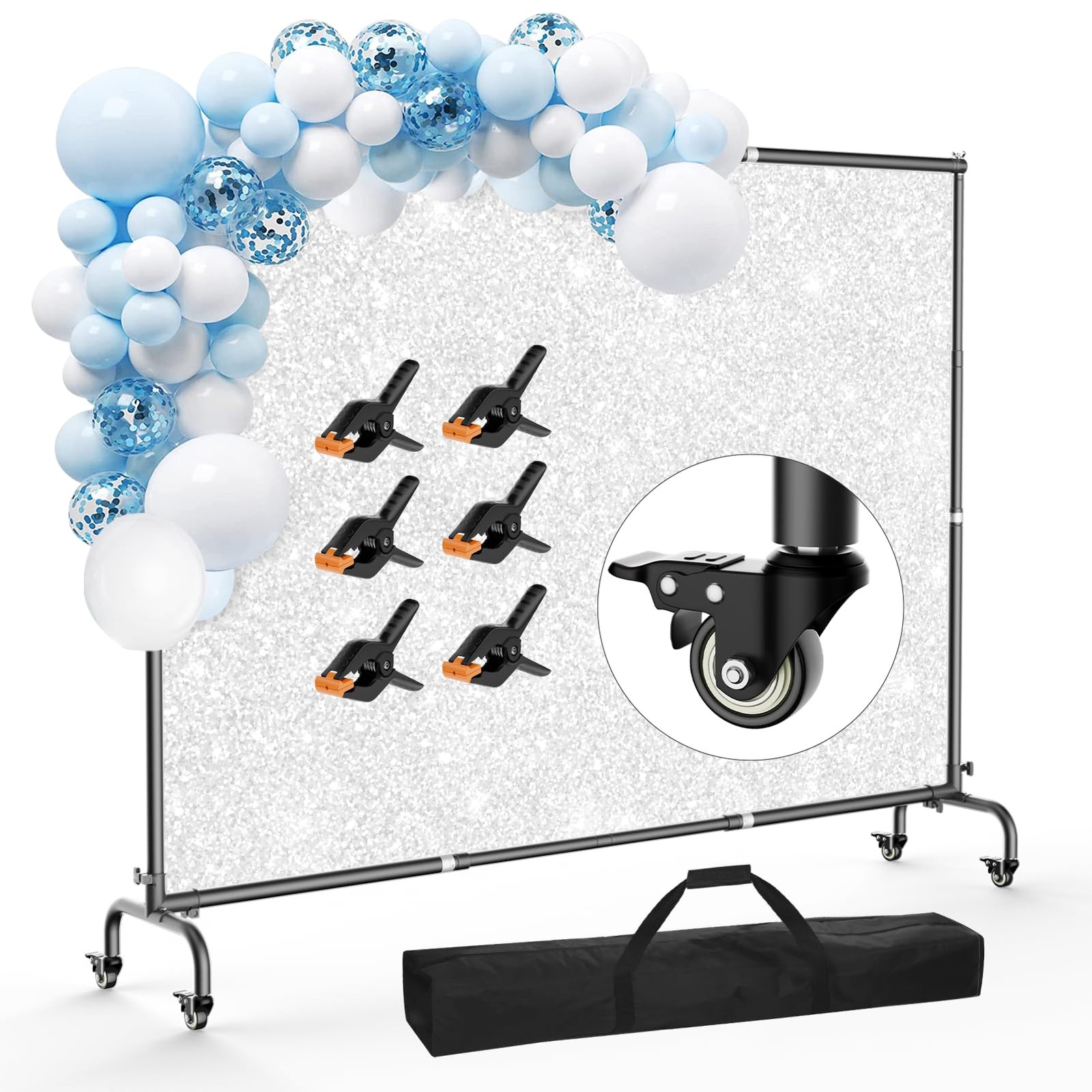 10×7.5ft Backdrop Stand with Wheels, Heavy Duty Back Drop Adjustable Photo Ba…