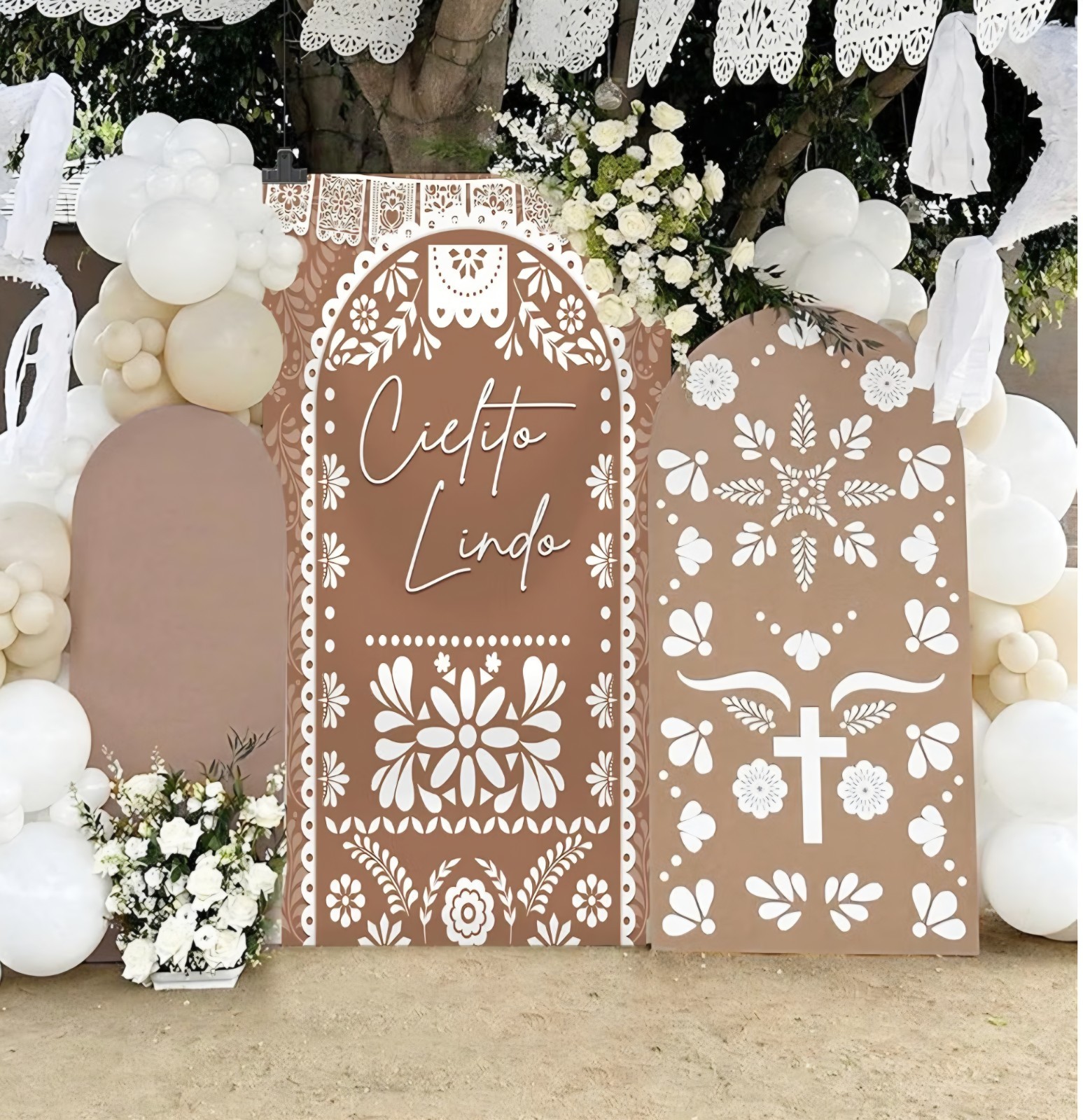 Cielito Lindo Floral Backdrop/Background Brown White 5×7 ft Polyester Washable