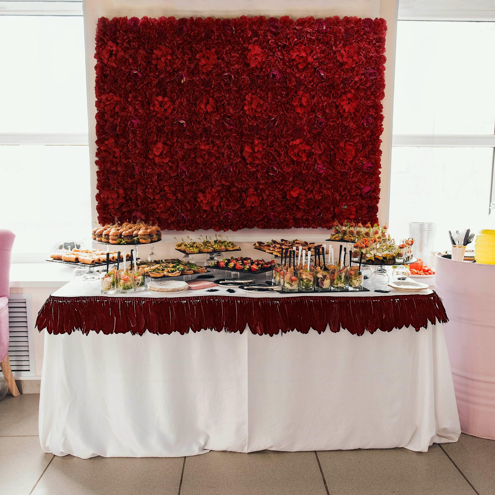 Flower Wall Backdrop 6 pcs 16.5×16.5 Inch Artificial Floral Wall Panel Silk R…
