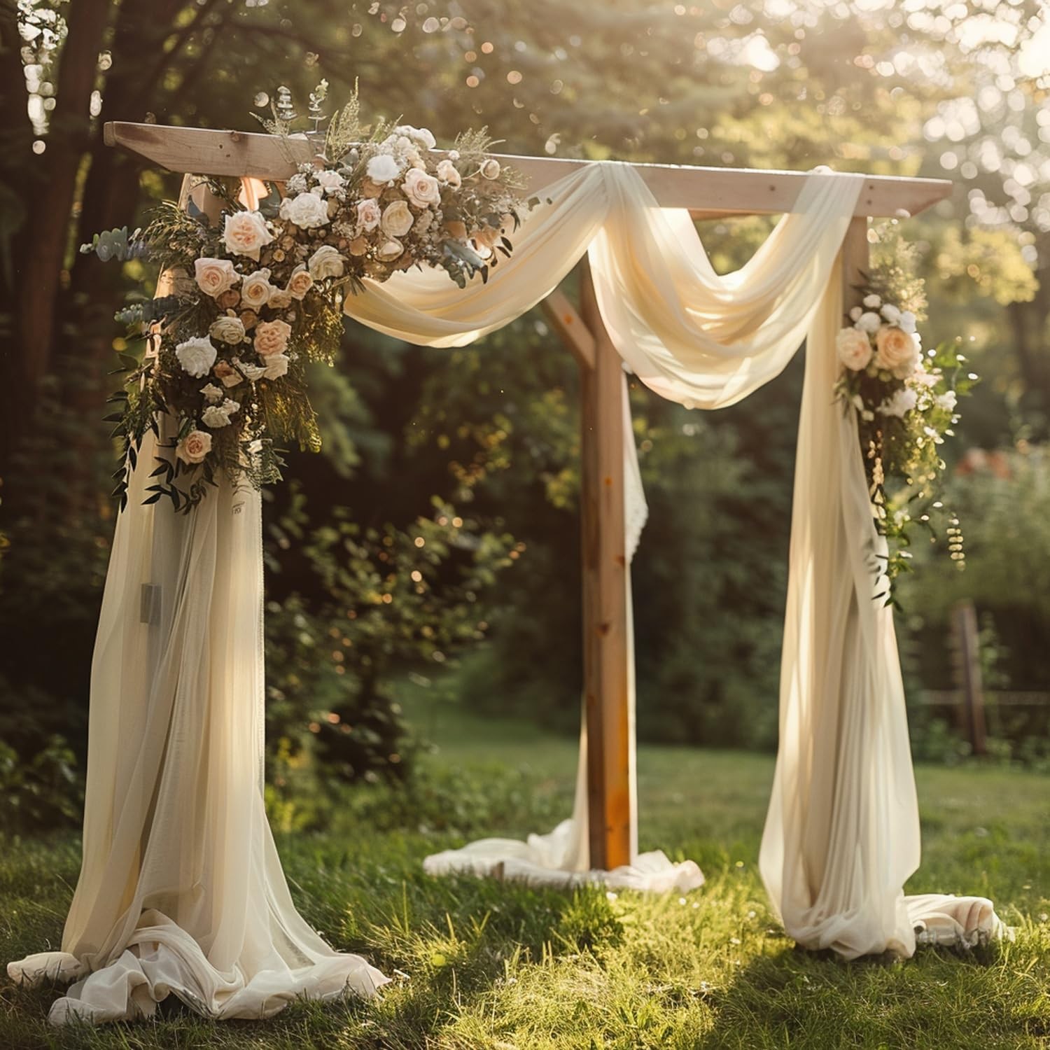 Wedding Arch Draping Fabric 2 Panels 28.7″ x 20FT Champagne Drapes Sheer Fabr…