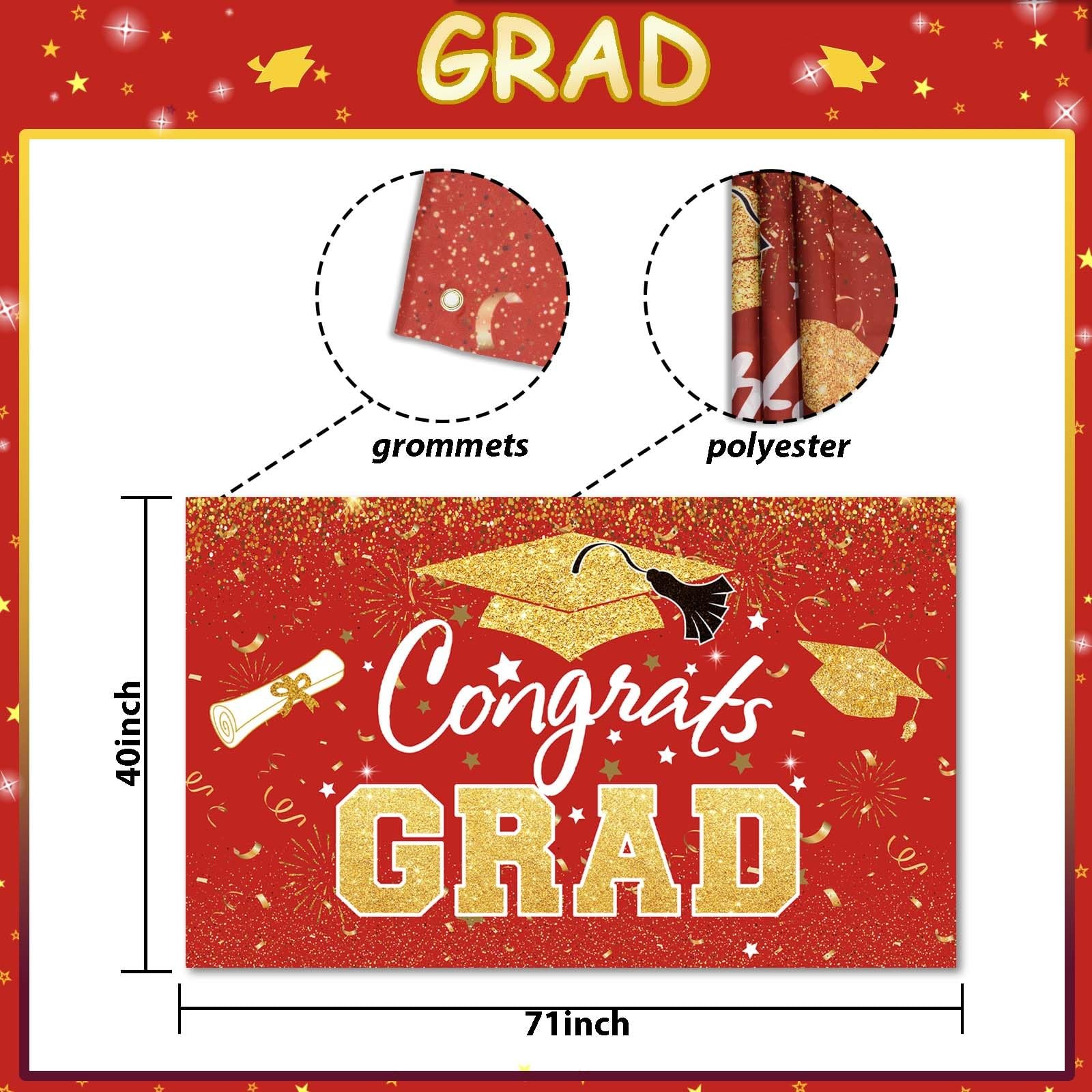 Graduation Party Decorations – Red Gold Congrats Grad Class of 2025 Backdrop …