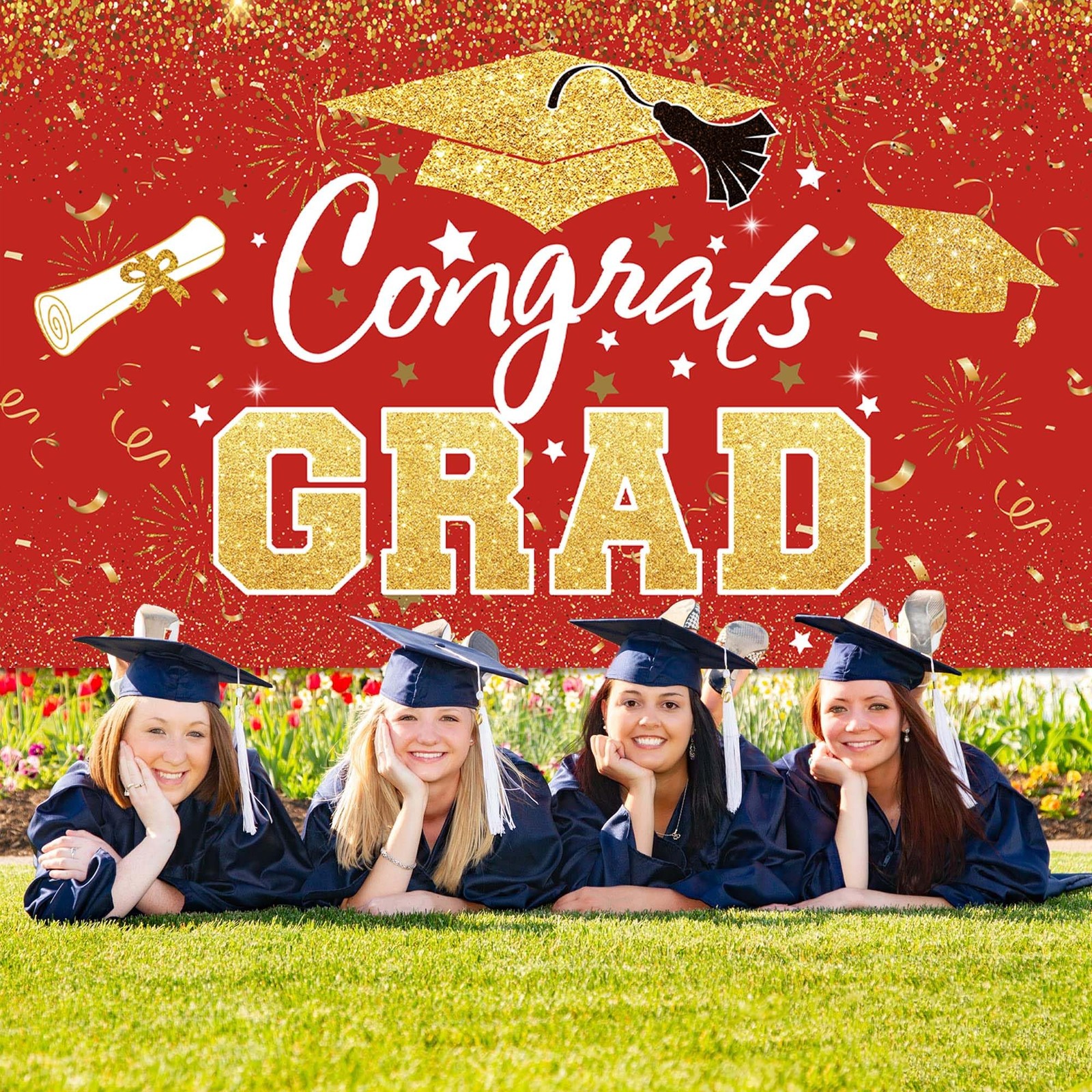 Graduation Party Decorations – Red Gold Congrats Grad Class of 2025 Backdrop …