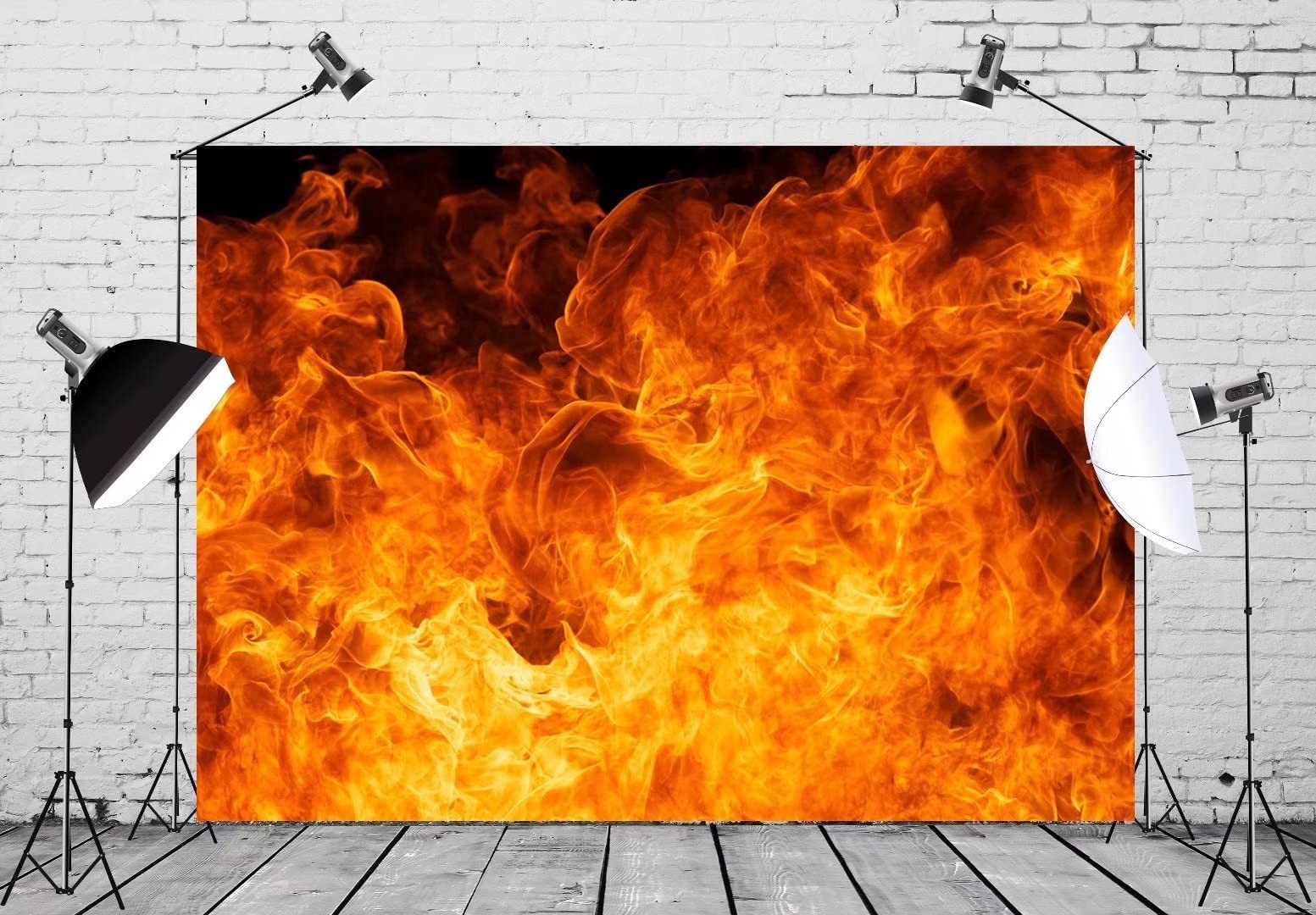 5x3Ft Fabric Fire Flames Raging Photo Backdrop Birthday Halloween Party Decor