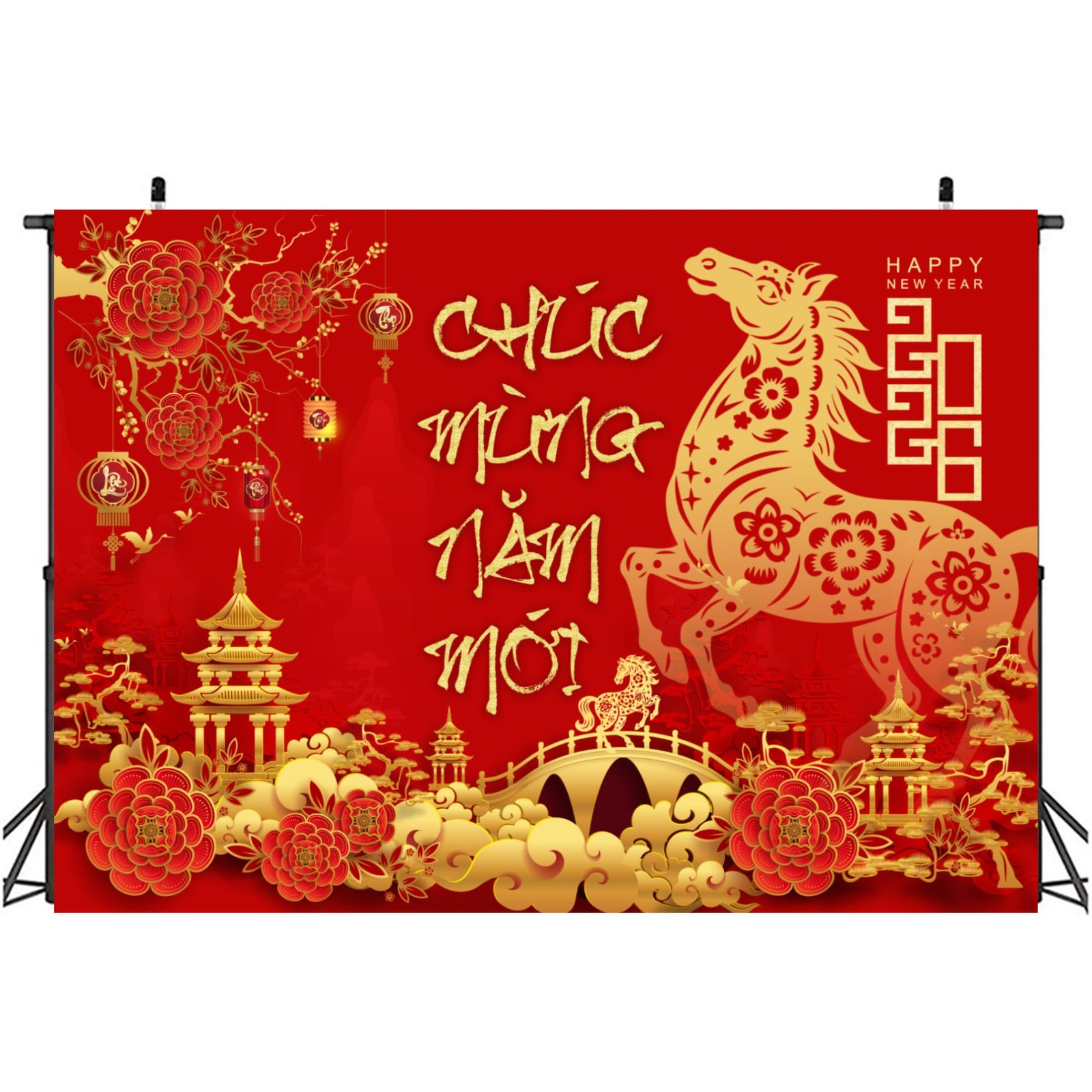IRCOR TET Decorations 2026 Vietnamese New Year Backdrop with 12 Red 5′ x 7′