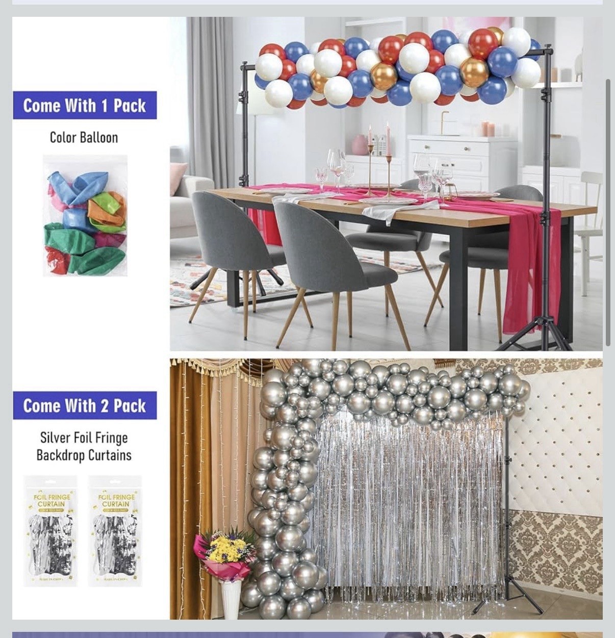 Backdrop Stand Kit, 6 Widths, 10×7.5ft Adjustable, balloons, curtains included