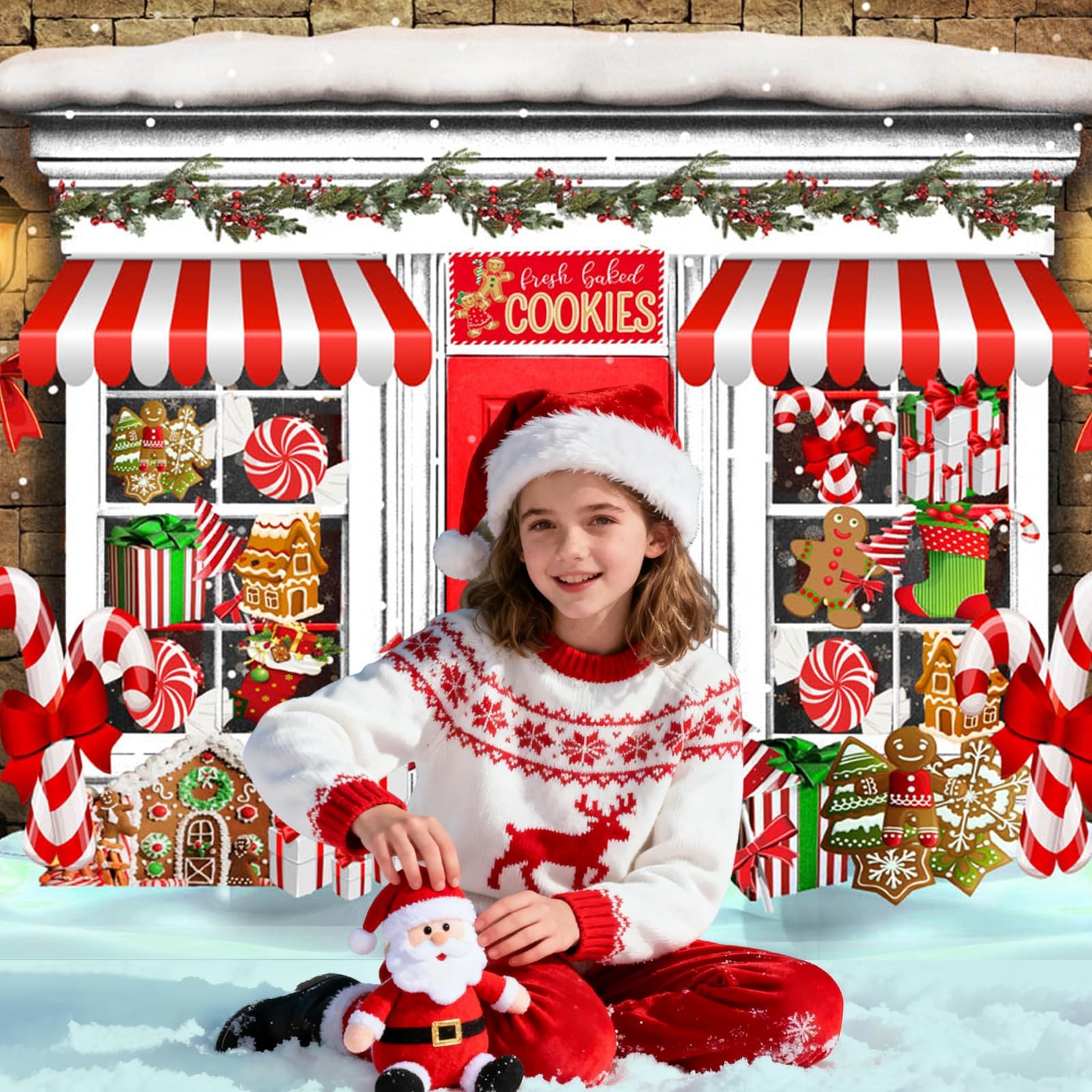 10×8 FT Christmas Candy Store Backdrop Gingerbread House Photography Decor