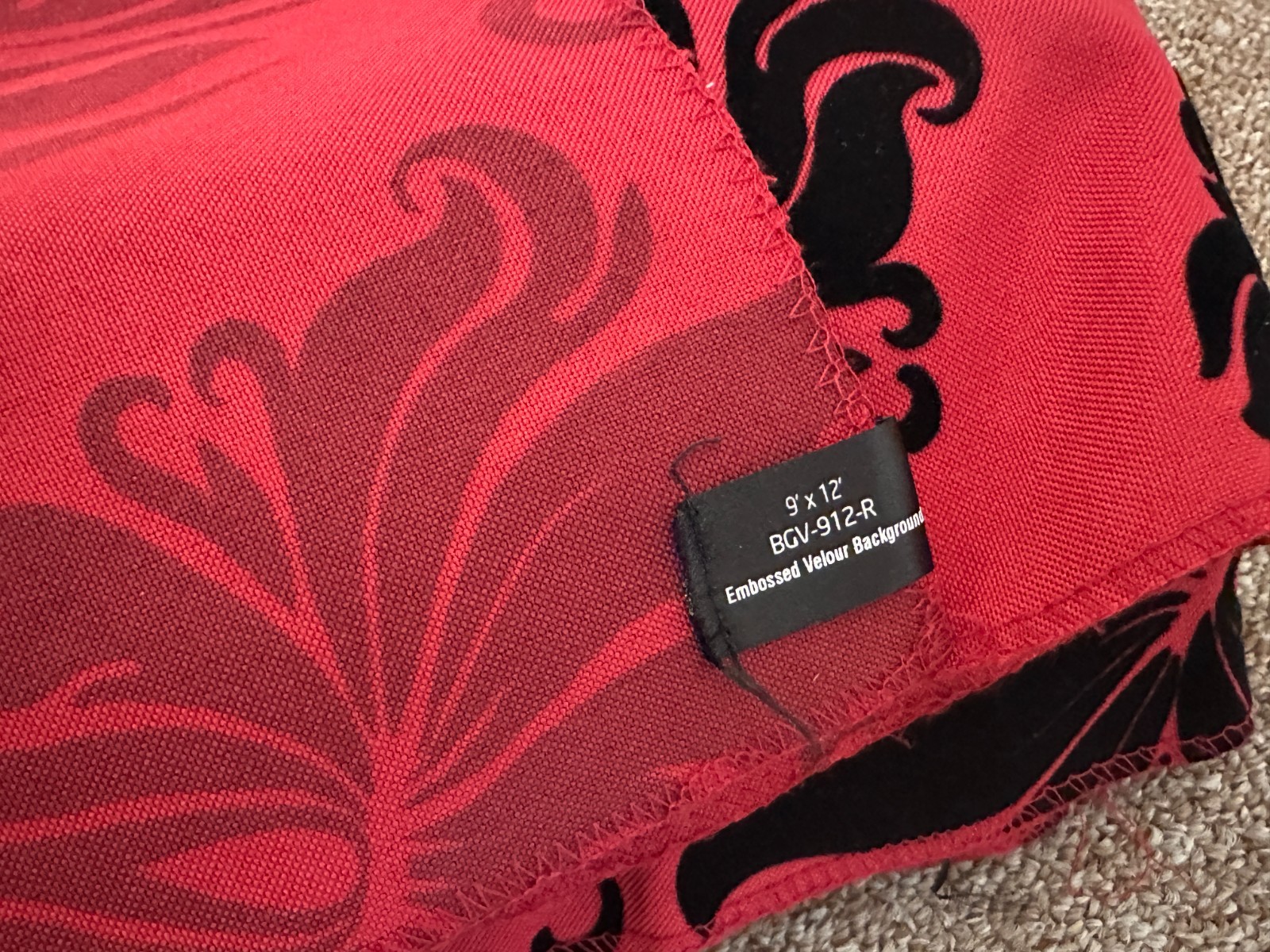 Impact Black and RED Embossed Velour Photo Fabric Backdrop 9′ x 12′