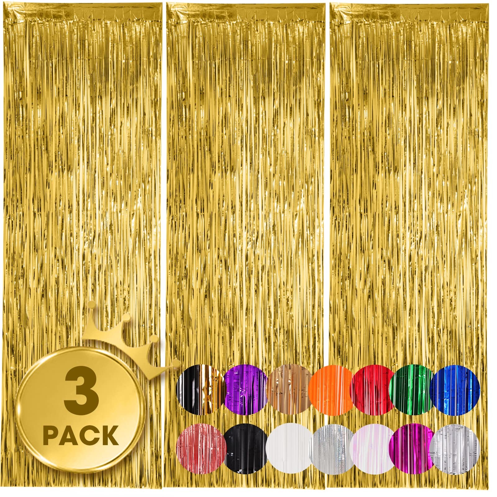 3 Pack 3.3×8.2 Ft Gold Foil Fringe Backdrop Curtains Tinsel Streamers 2025 Party