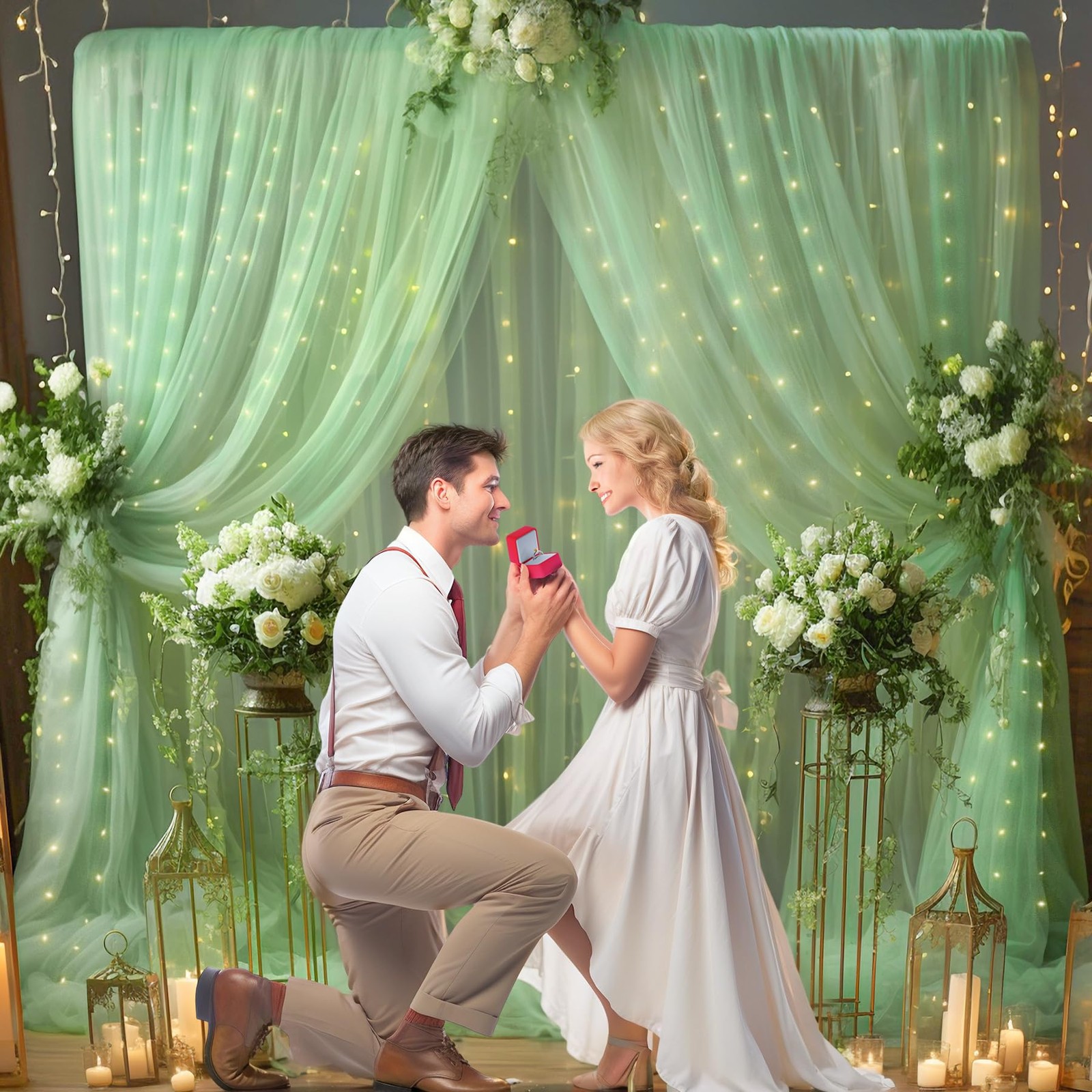10x10ft Olive Green Tulle Backdrop 10ft x 10ft(2 Panels 5*10ft),