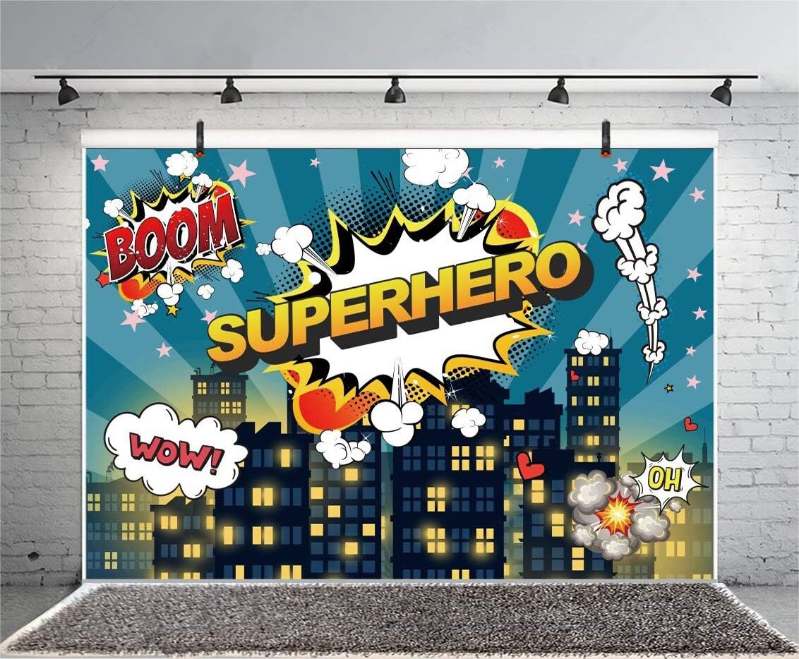 Little Superhero Photo Backdrop Comic City Night Scene Building Background Kids