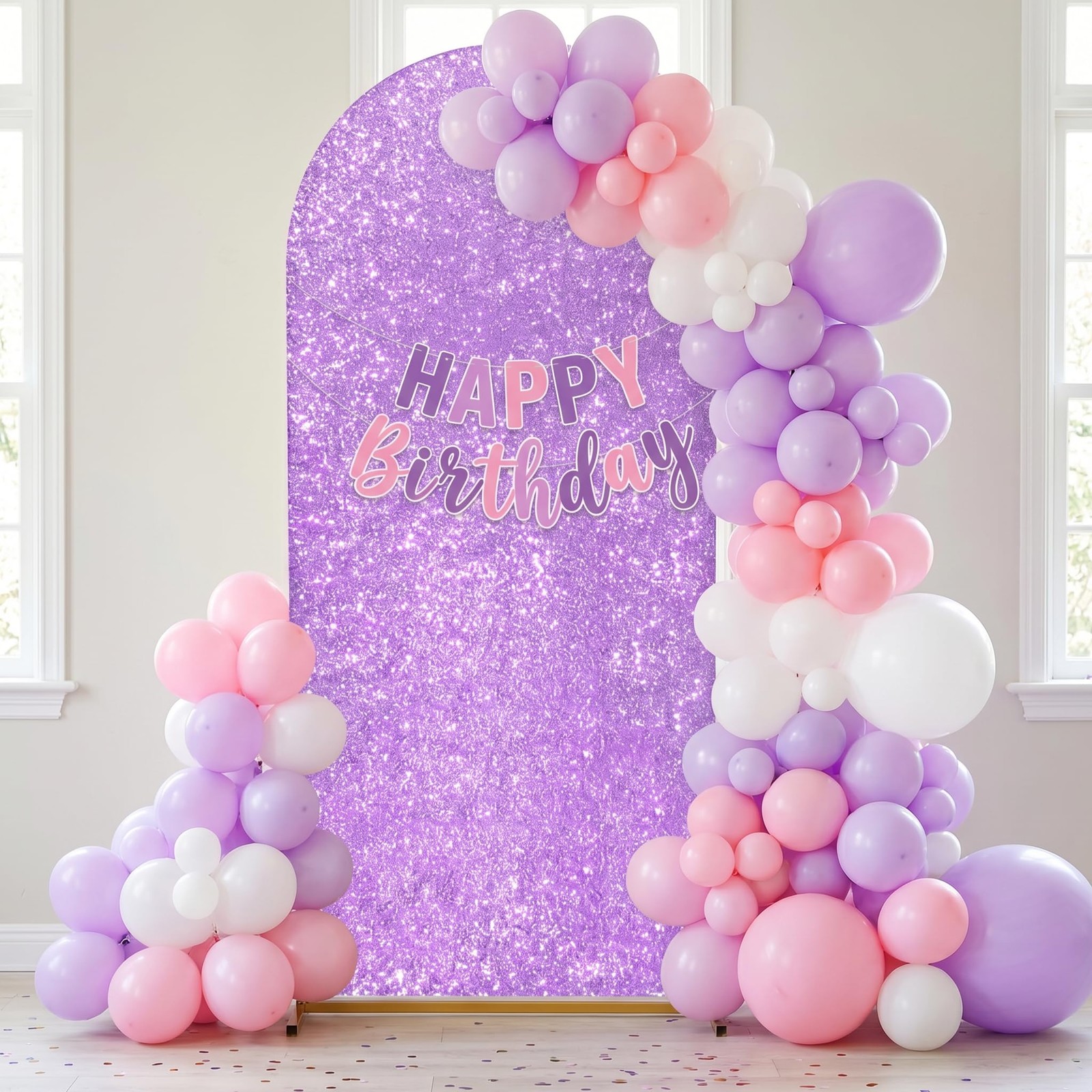 6.6FT Bling Arch Backdrop Cover – Lavender Sequin Wedding Arch Stand Cover Ro…