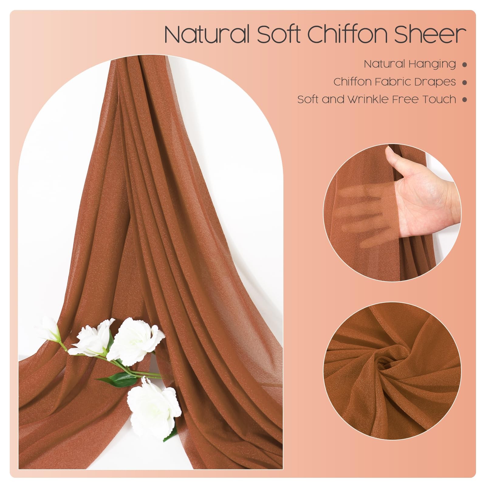 Russet Chiffon Fabric 6.7 Yards Wedding Arch Draping 29 Inch x 20 Ft Sheer