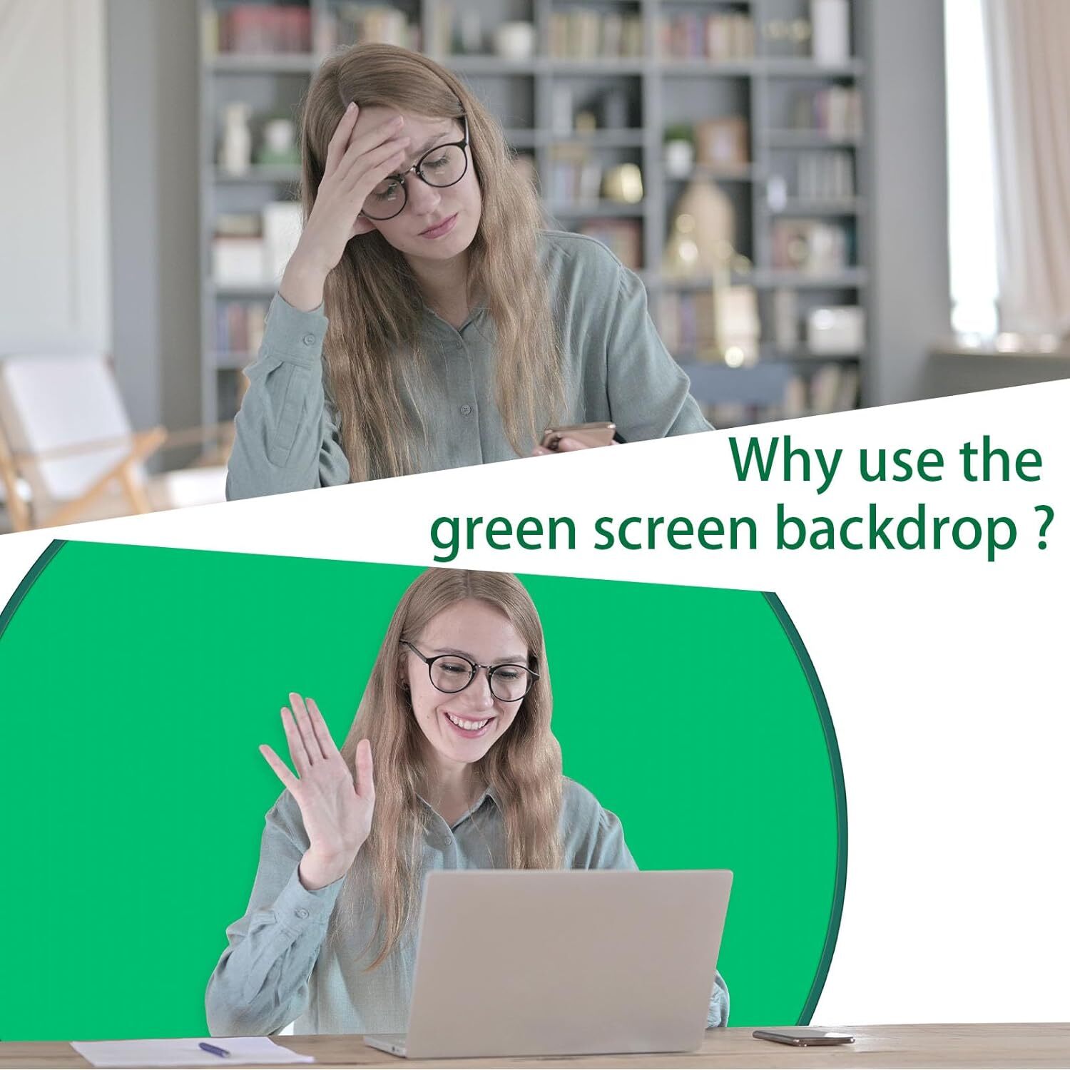 59″ Green Round Screen Webcam Background Collapsible Photography Streaming