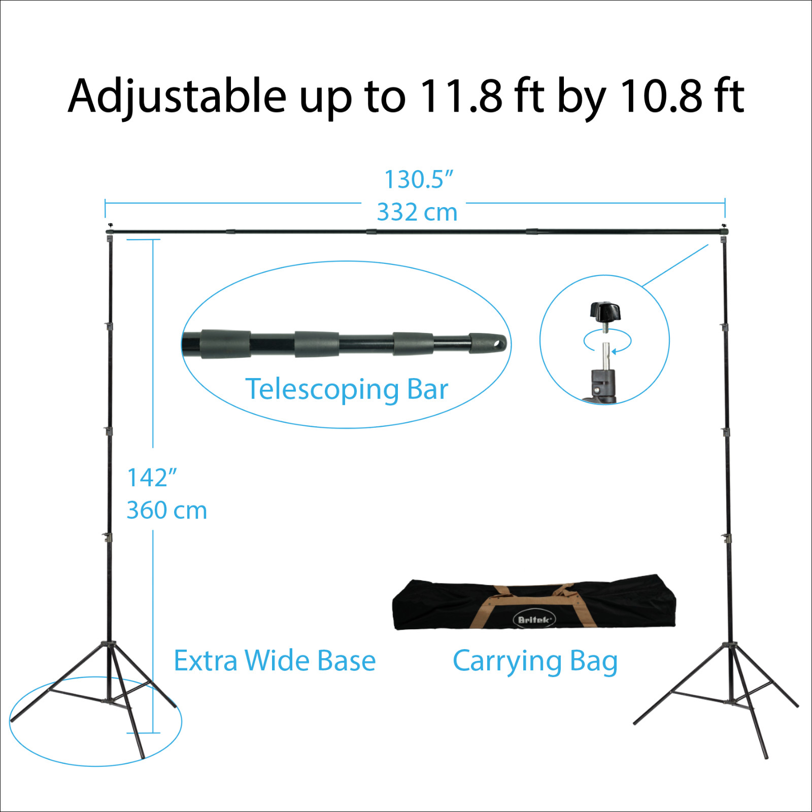 10.8 x 11.8 ft Extra Wide Background Support, Large Footprint, Telescopic Bar