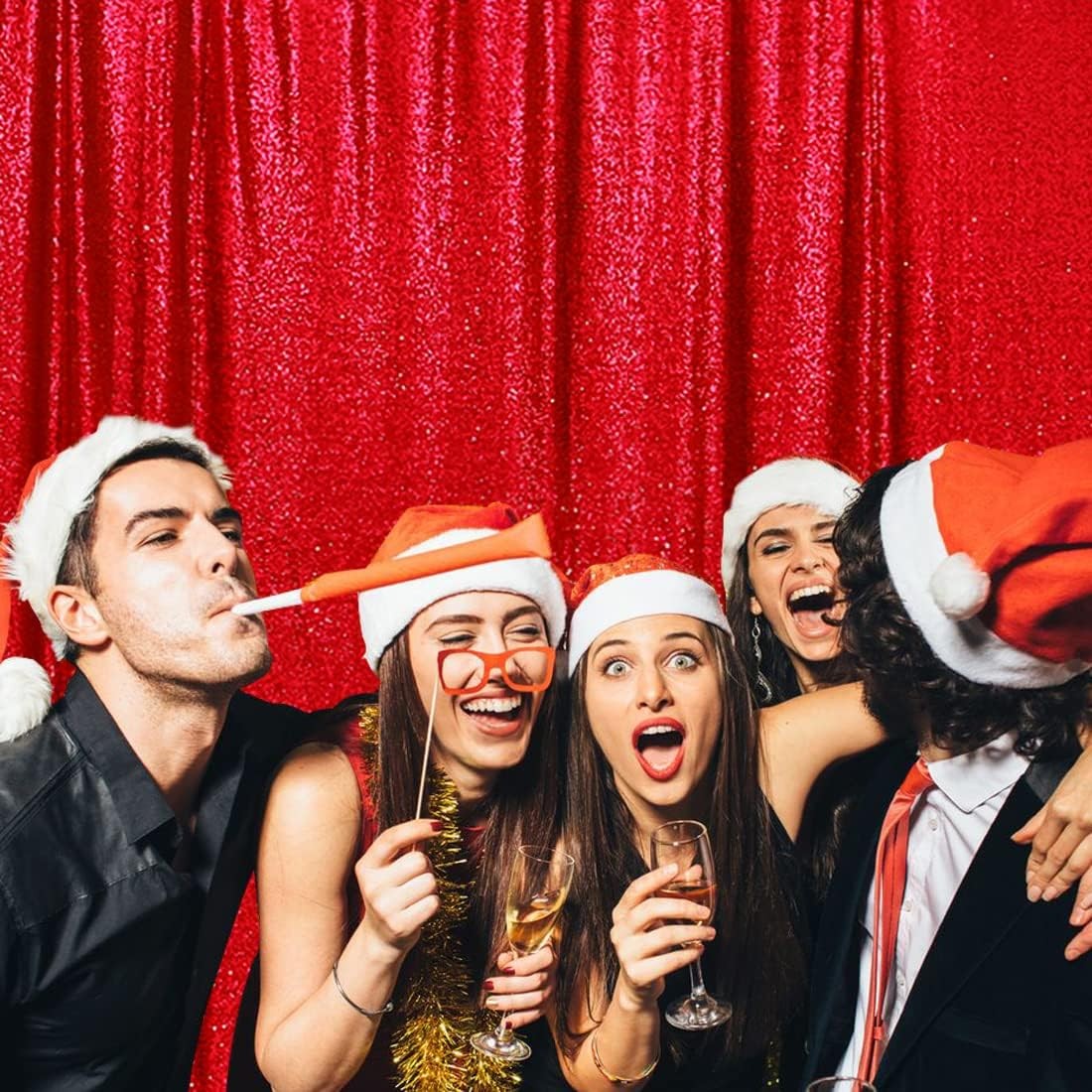 1 Pack 5FT x 7FT Red Sequin Photography Backdrop, Curtain, Sparkly, Party Decor