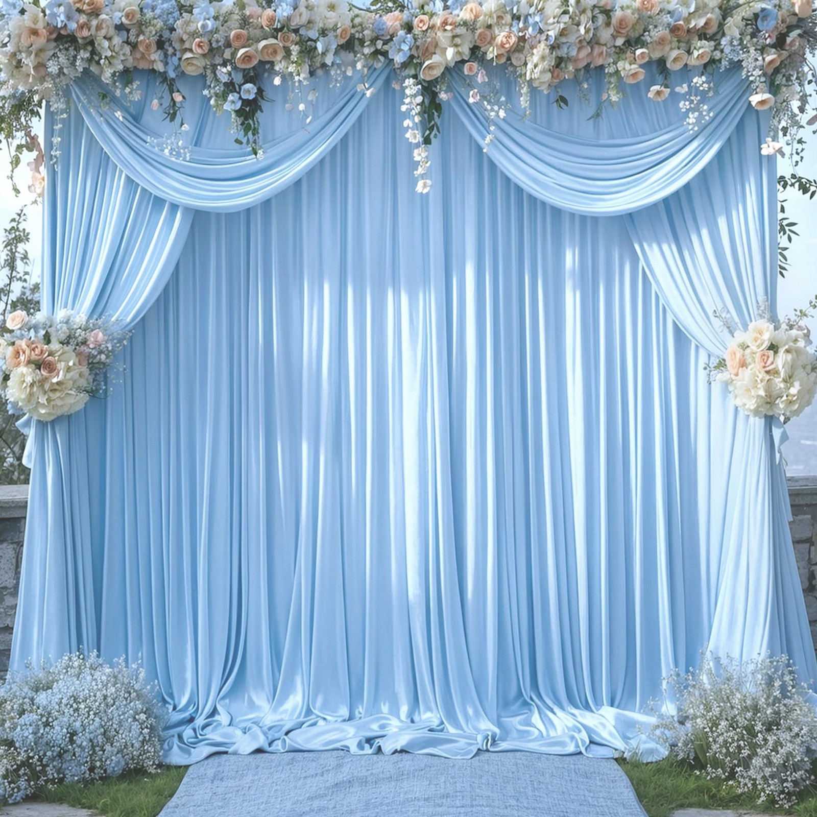 10x10ft Baby Blue Backdrop Curtain 2 Panels 5x10ft Fabric Drapes Party Set