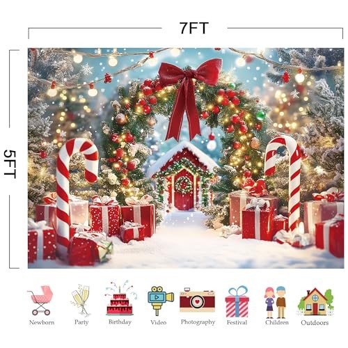 Winter Snow Scene with Candy Canes – Christmas Photography Backdrop