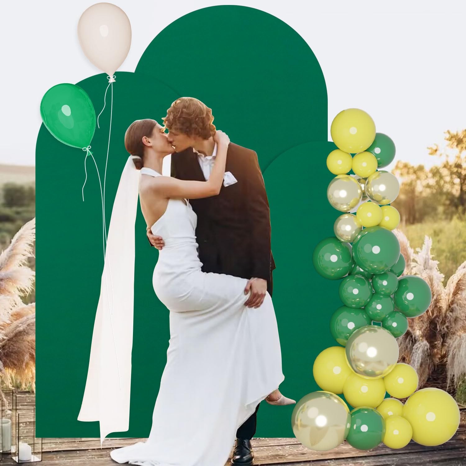 FUHSY Set of 3 Wedding Arch Cover Green Arch Backdrop Covers 7.2FT 6.6FT 6FT …