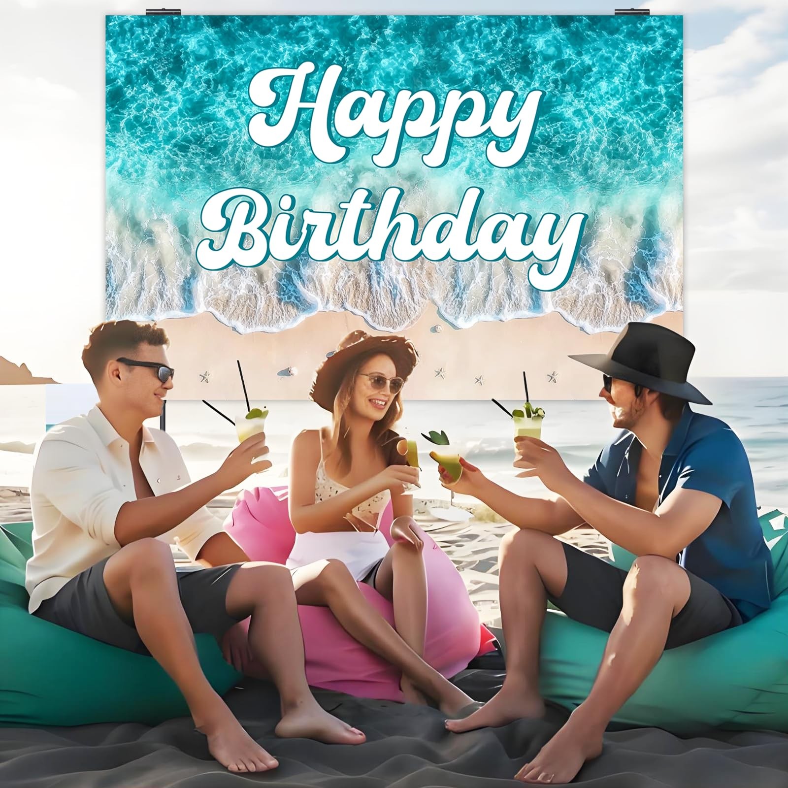 Ocean Waves Birthday Party Decorations 5 * 3ft Ocean-Beach Happy-Birthday Bac…
