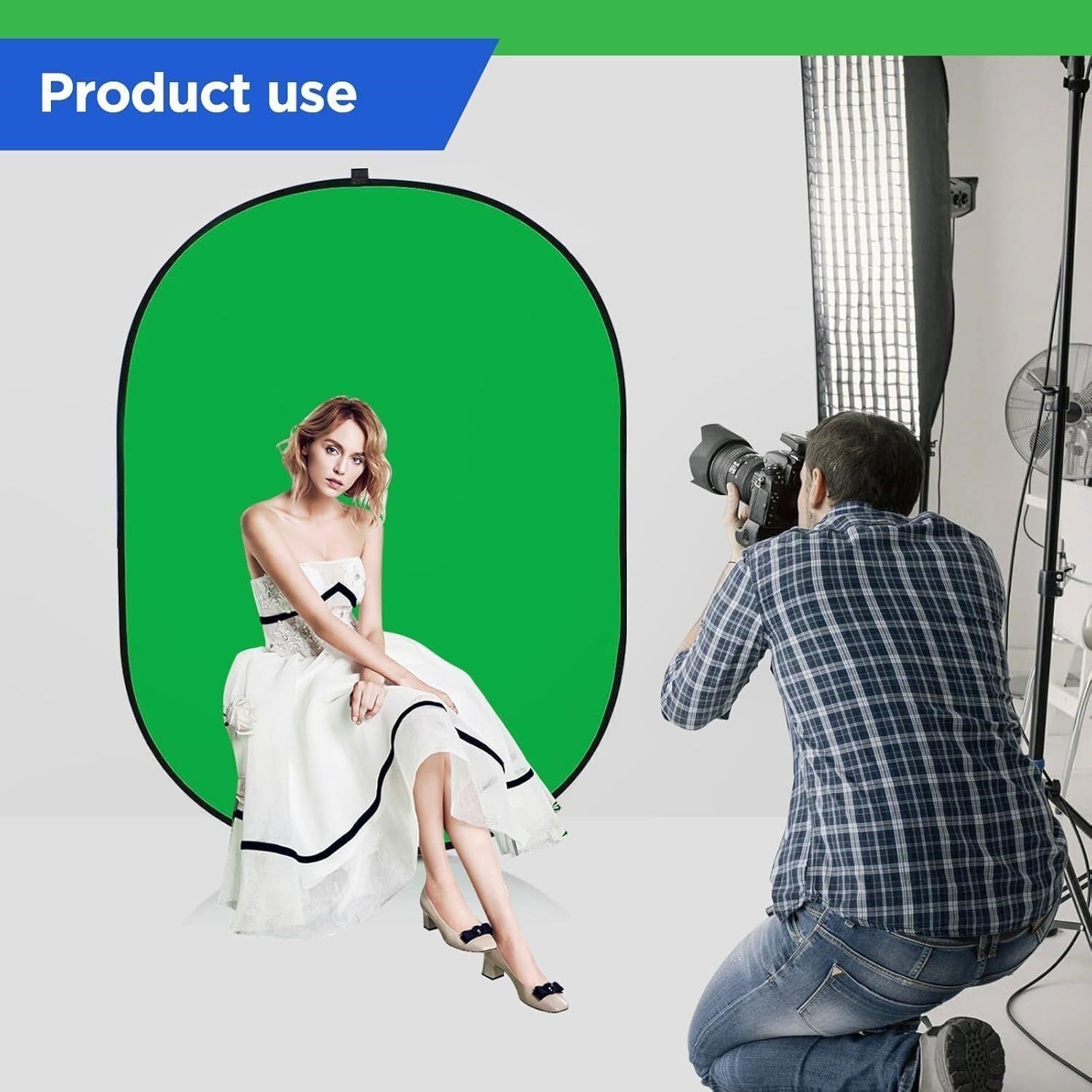 Portable Green Screen Backdrop with Stand,Foldable 5X7Ft Chromakey Blue&Green Sc