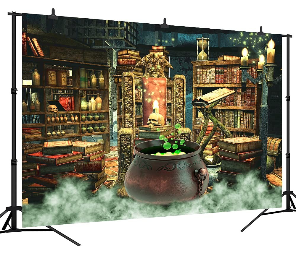 Halloween Photography Backdrop Witch Magic Cauldron Bookshelf in Spooky Room …