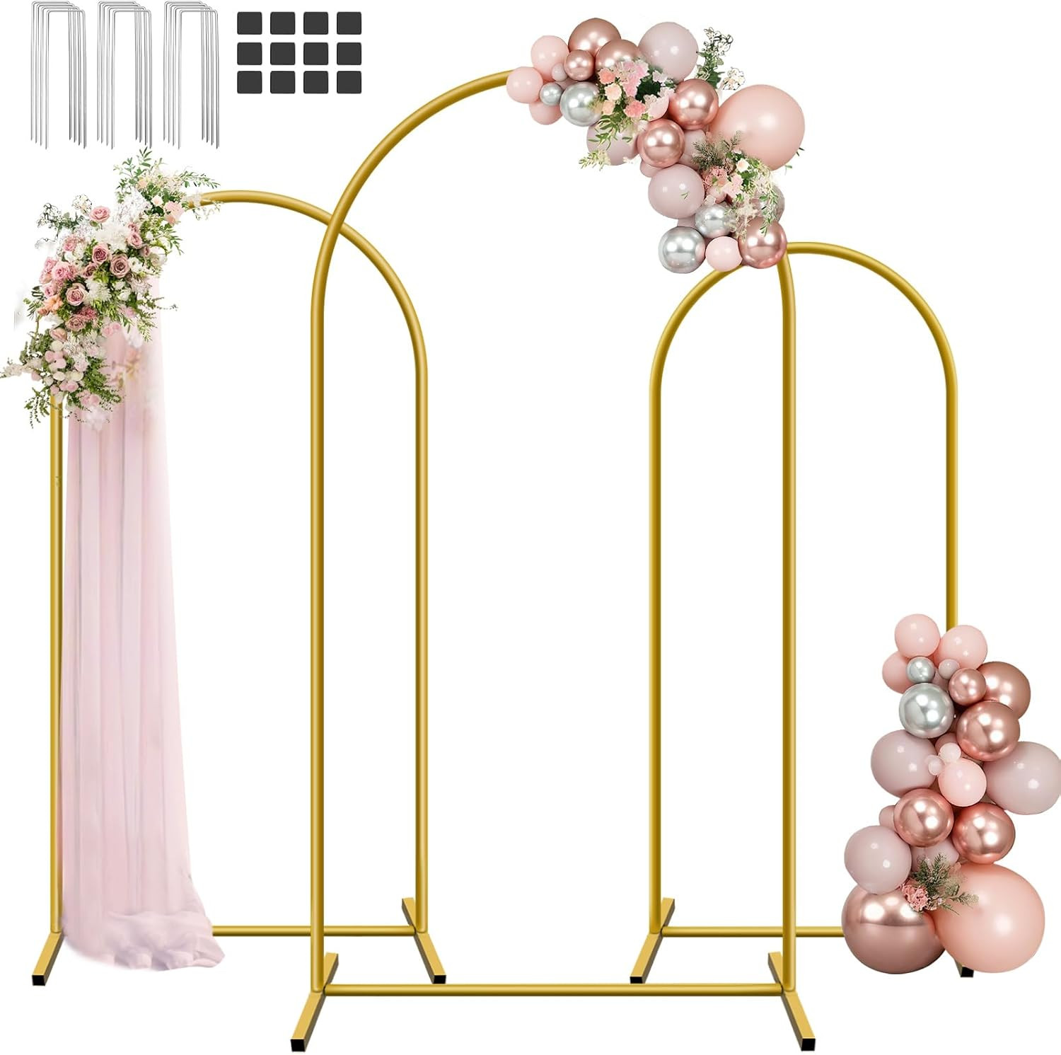 Metal Arch Backdrop Stand Set of 3, 6Ft, 6.6Ft, 7.2Ft Wedding Arch Frame for Bac