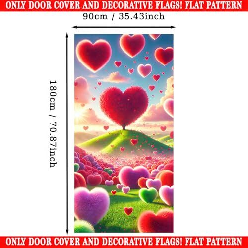 70×35 Backdrop Photo Background with Heart-Shaped Valentine’s Day Door Cover
