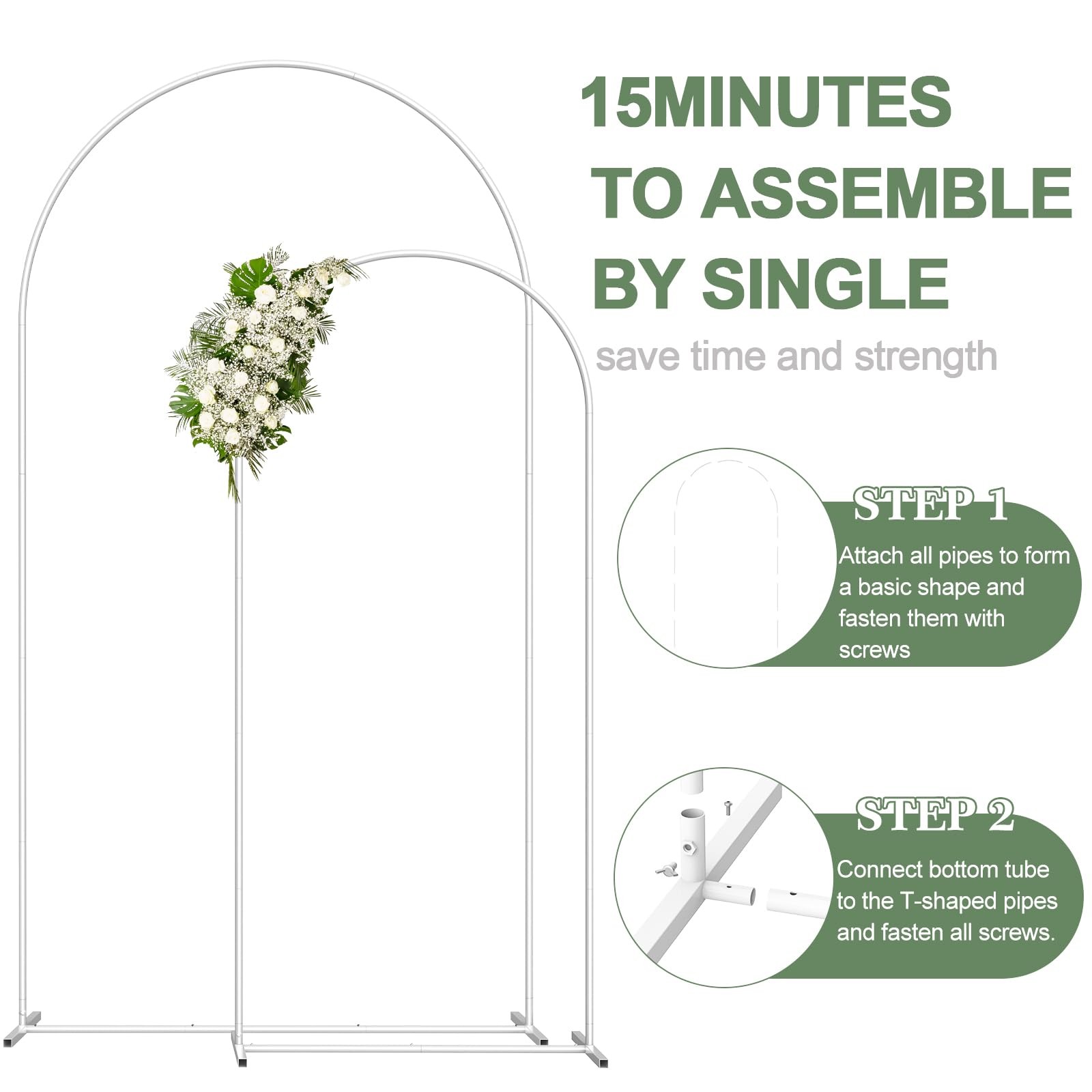 Metal Arch Backdrop Set of 2 (7.3FT/6FT), Balloon Arch Stand for Wedding Cere…