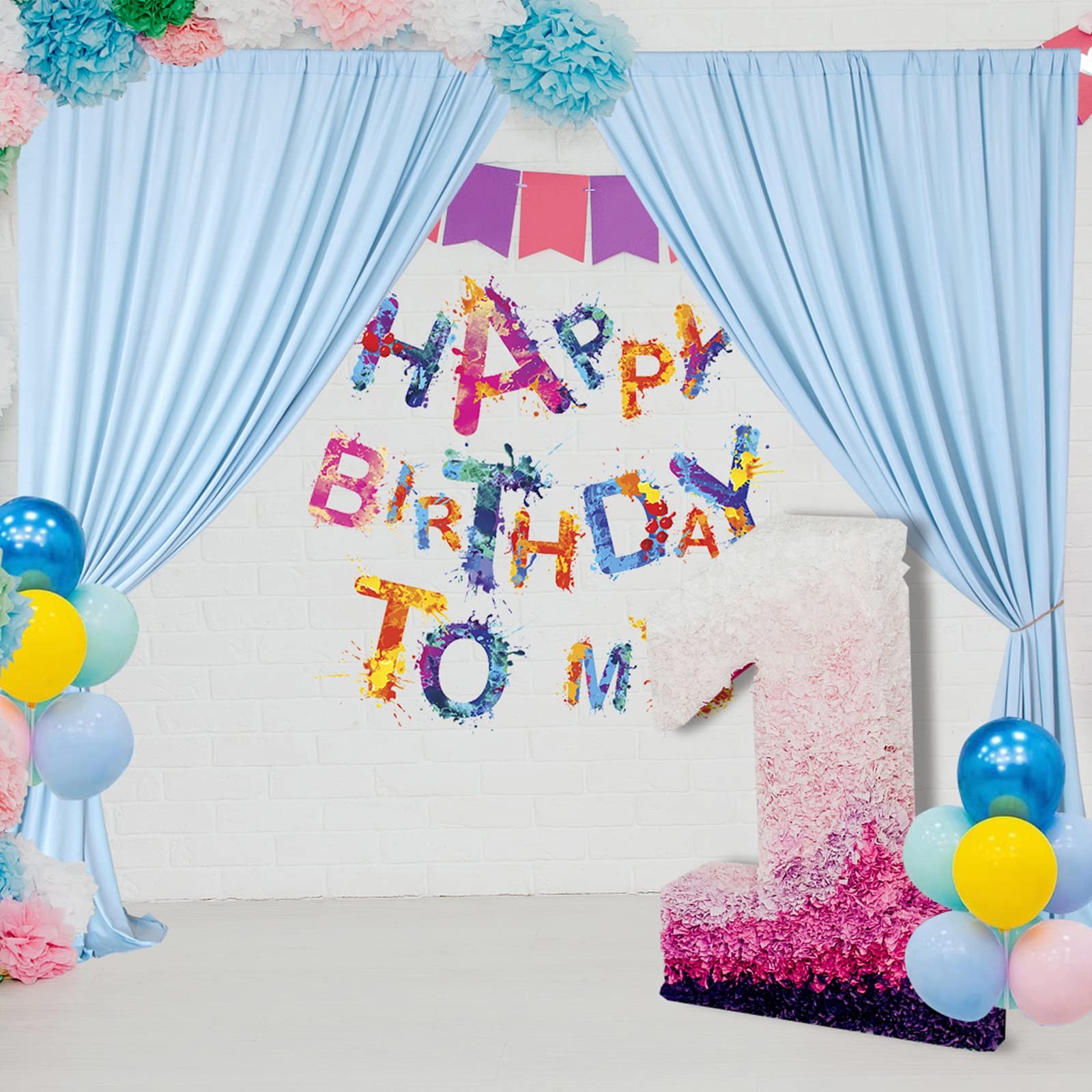 10x9ft Baby Blue Backdrop Curtains Wrinkle Free Thick Fabric, Wedding Party
