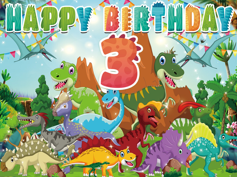 Cartoon Dinosaur 1st t0 9th Personalised Birthday Backdrop Party Supplies 7x5Ft