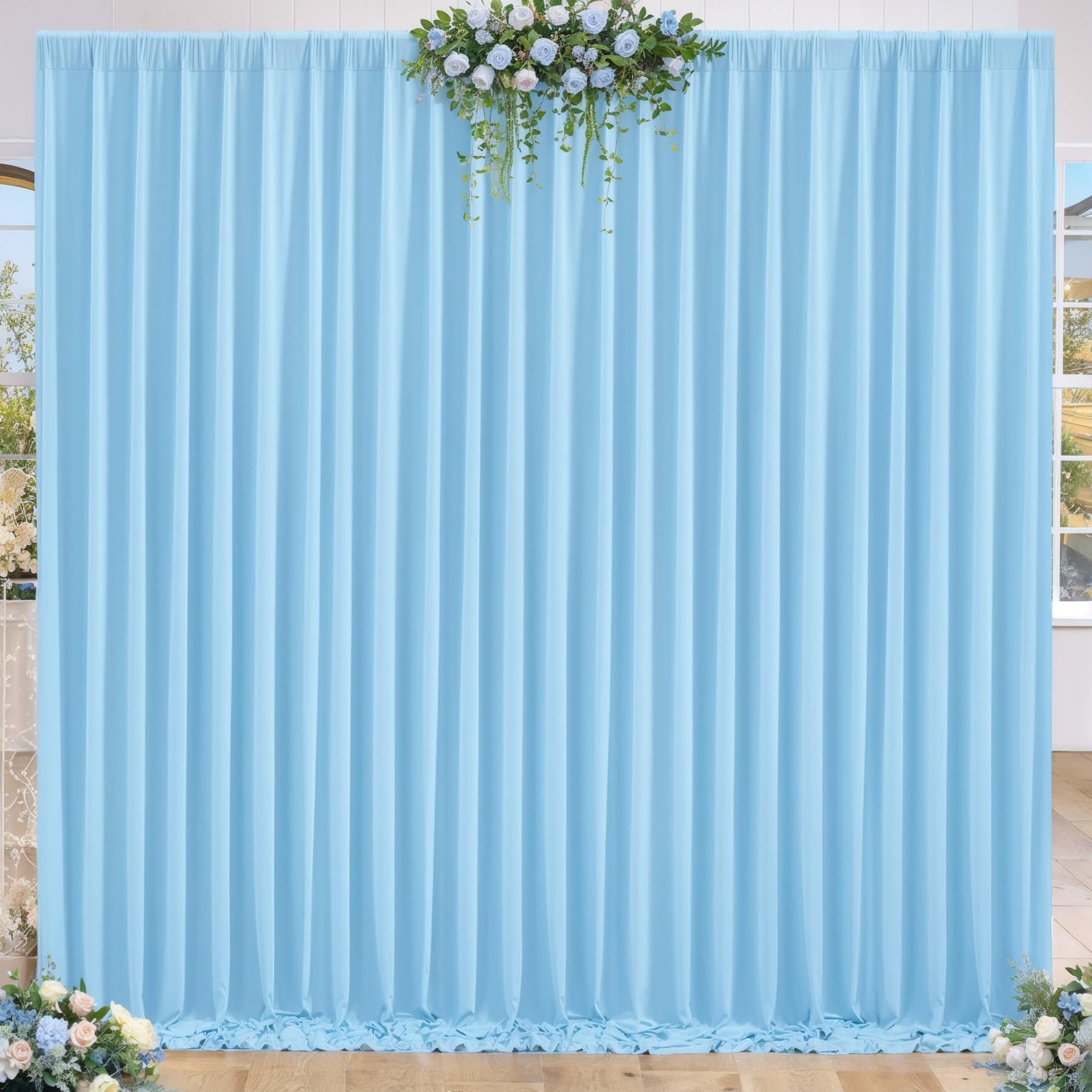 Baby Blue Backdrop Curtain 8×10 Ft 2 Panels Wrinkle Free Photo Drapes Decor