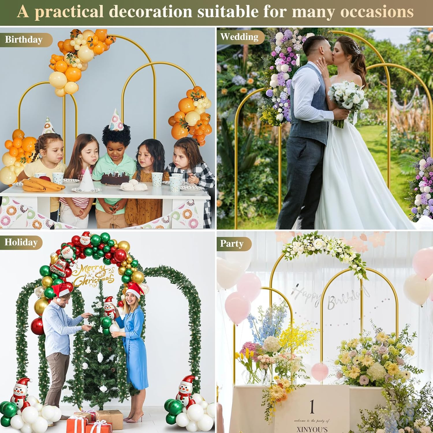 Metal Arch Backdrop Stand, Set of 3 (6/6.6/7.2 Ft) Wedding Arched Frame with 12