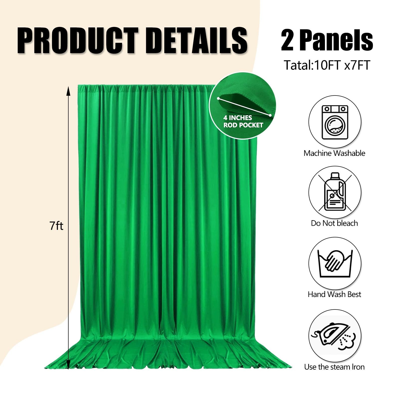 10×7 Ft Grass Green Backdrop Curtains Fabric Satin Rod Pocket Party 2 Panels