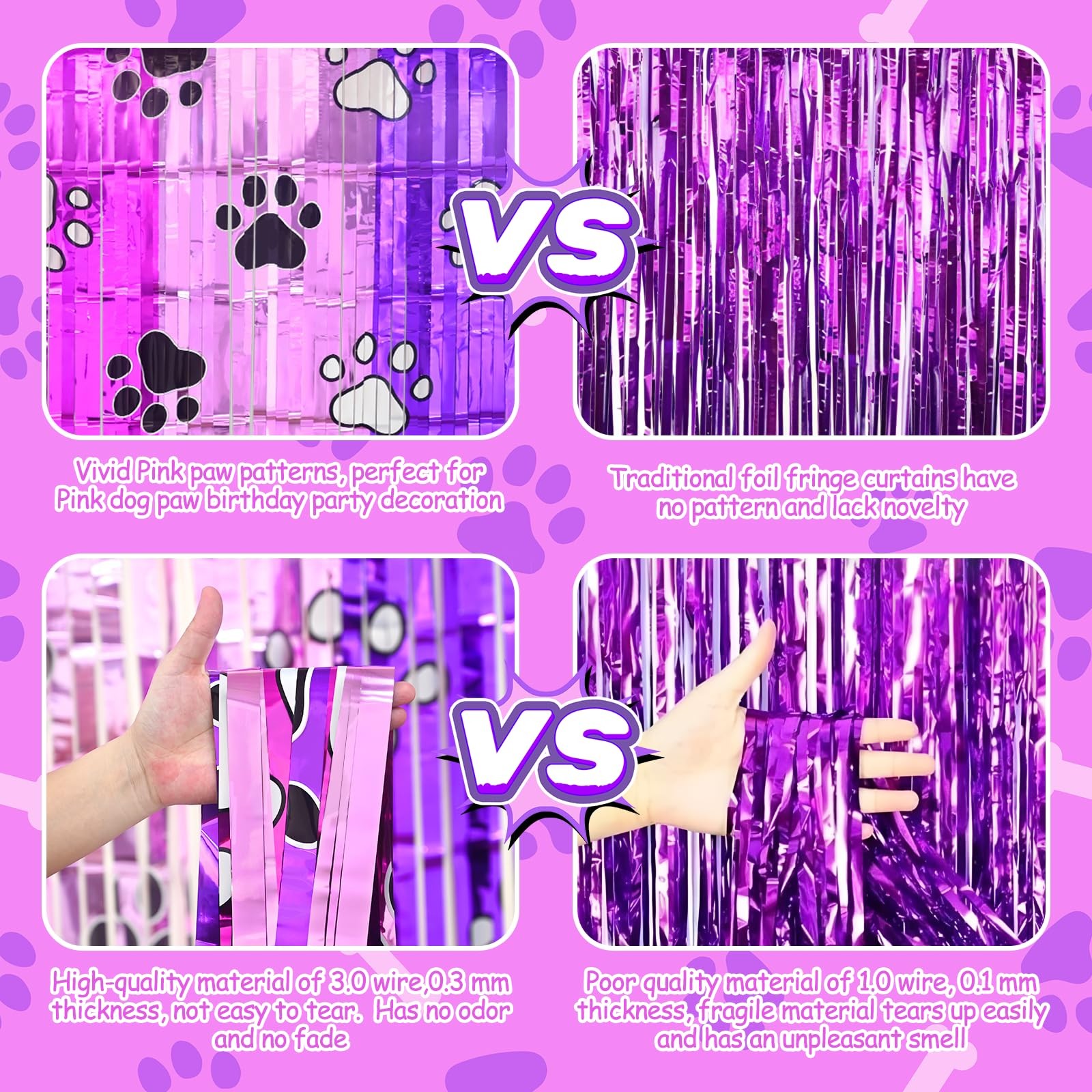 Pink Paw Birthday Decorations, 2 Pack Pink and Light Purple Birthday Party Su…
