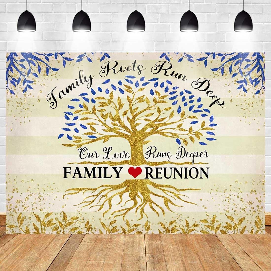 Golden Blue Family Reunion Backdrop Family Tree Leaves Family Members Our Roo…