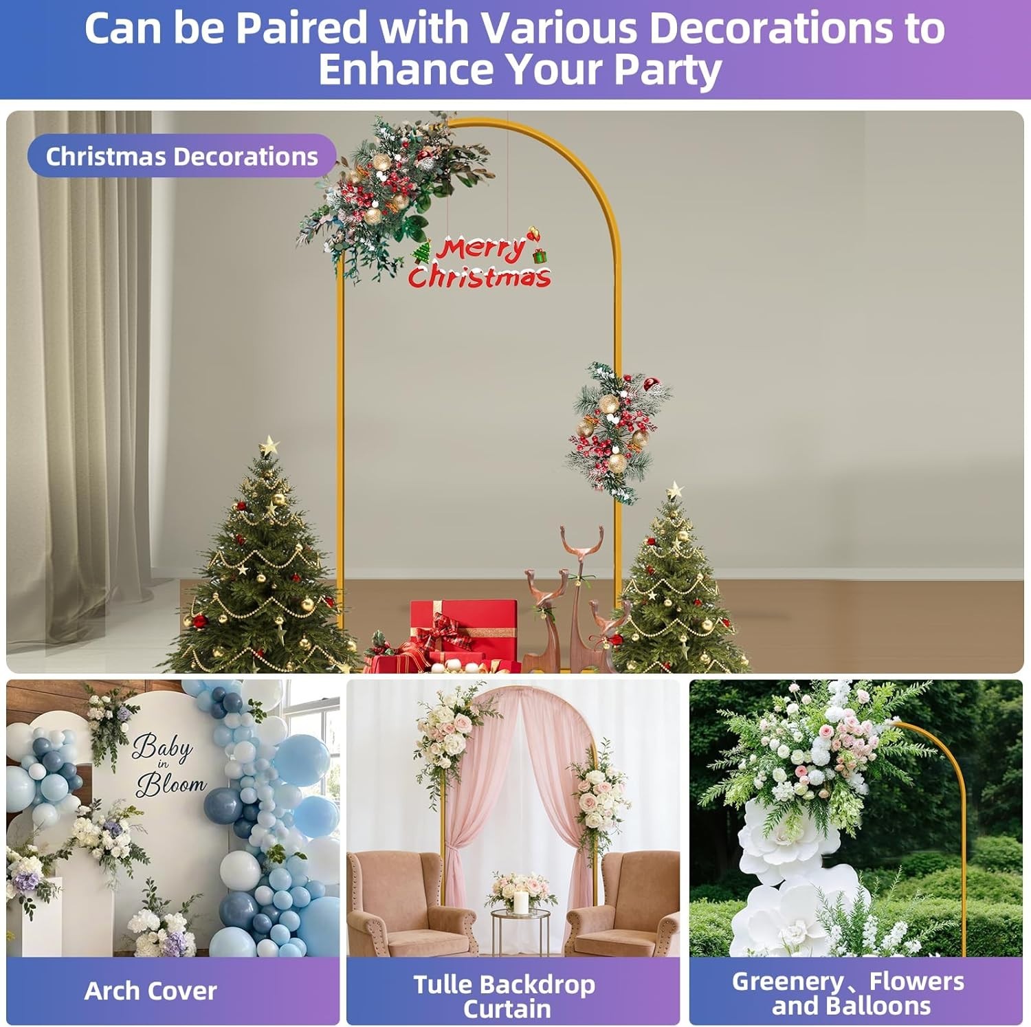Portable 6FT Metal Arch Frame for Bridal Showers and Birthday Celebrations