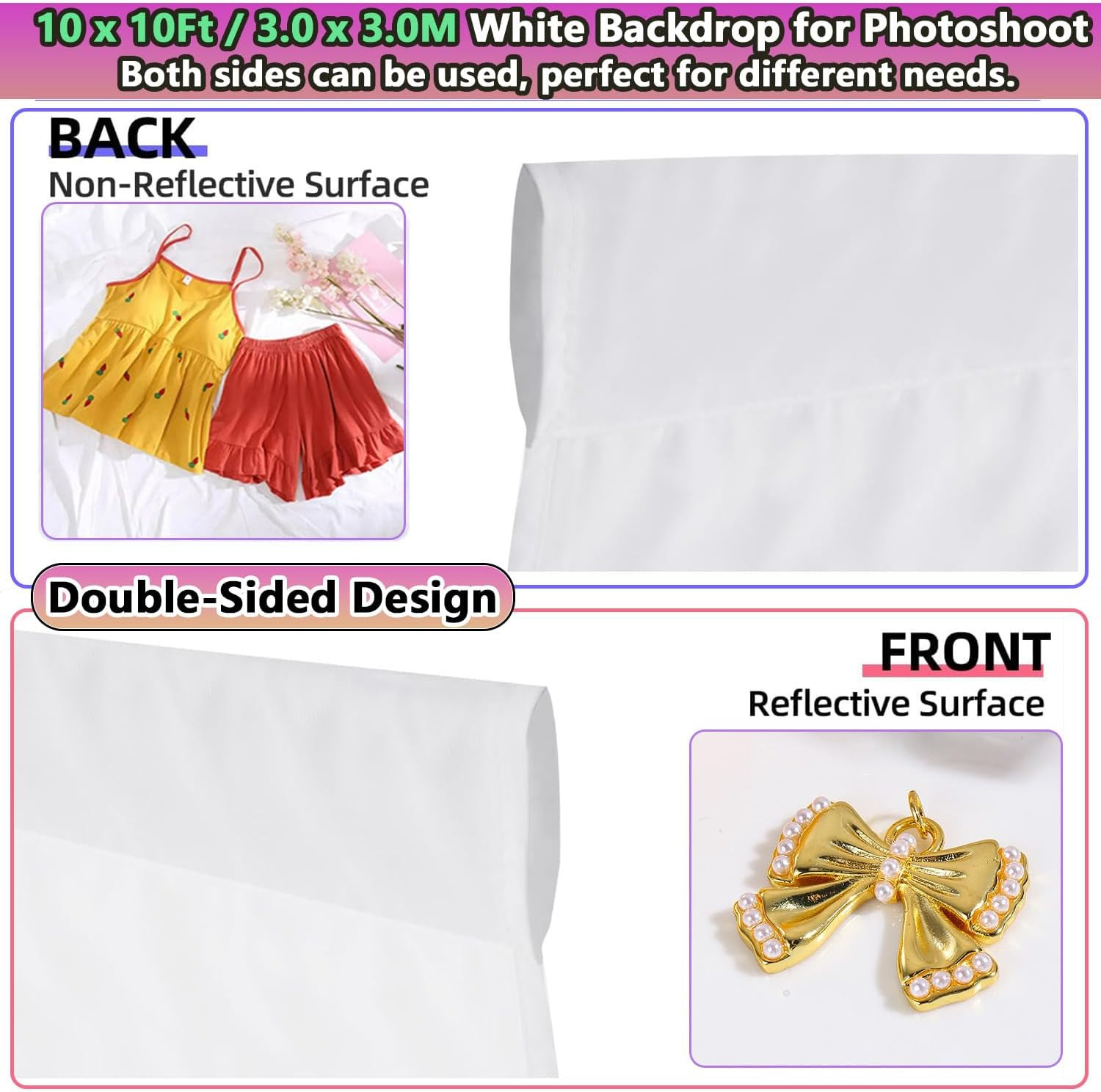 Photo Backdrop White 10 X 10Ft, White Backdrop for Photoshoot, Solid White Photo