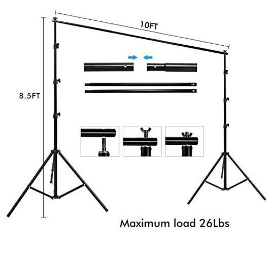 Photo Video Studio 12 x10ft 100% Muslin White Backdrop with 10 x 8.5ft Stand