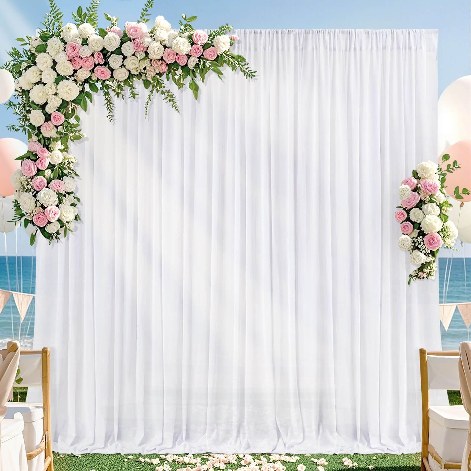 2 PCS 5x10FT White Chiffon Backdrop Curtain 10x10FT Photo Drape Party Decor