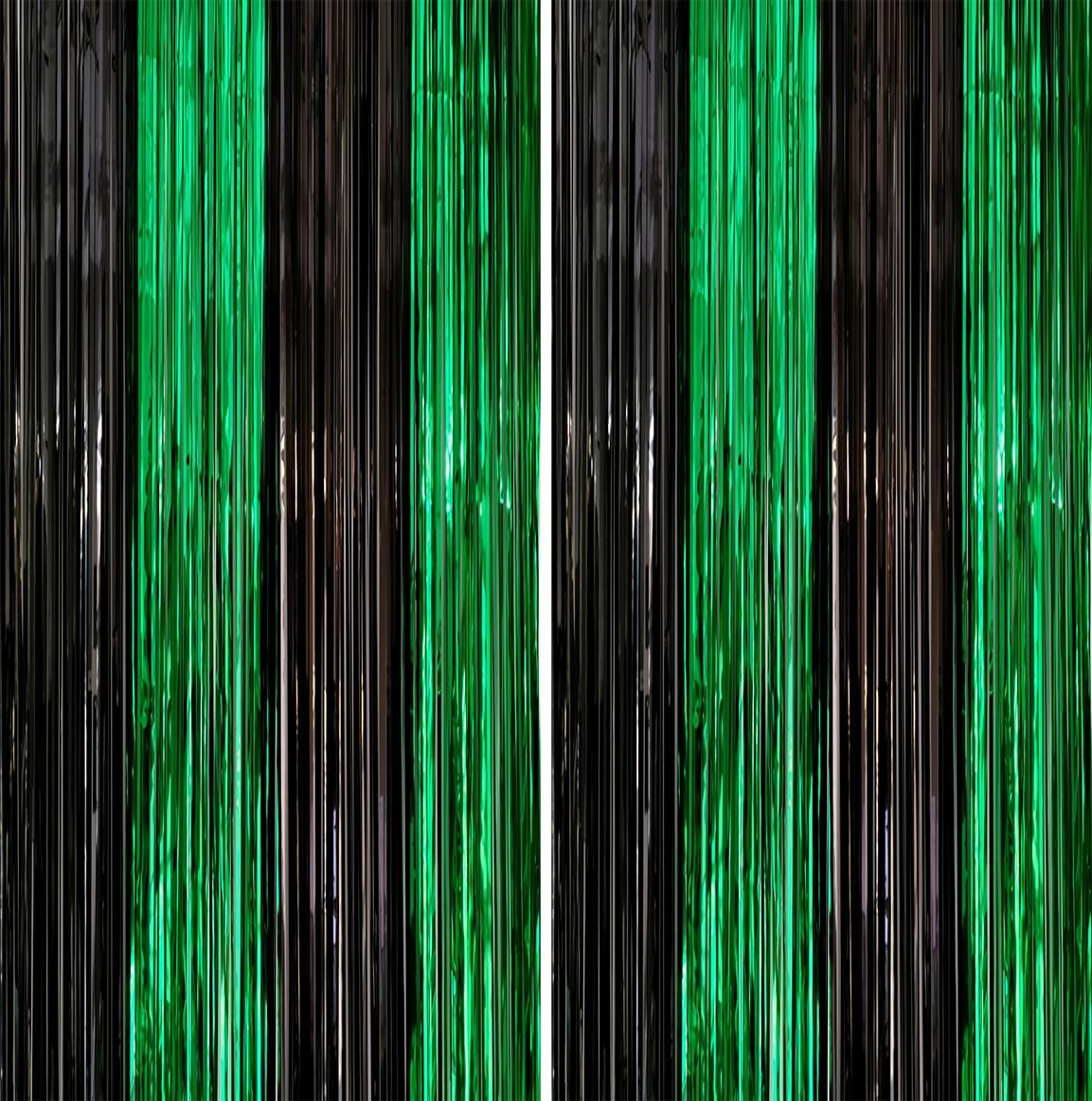 2 Pack 3.3×6.6ft Black Green Metallic Tinsel 3.3 feet x 6.6 feet,