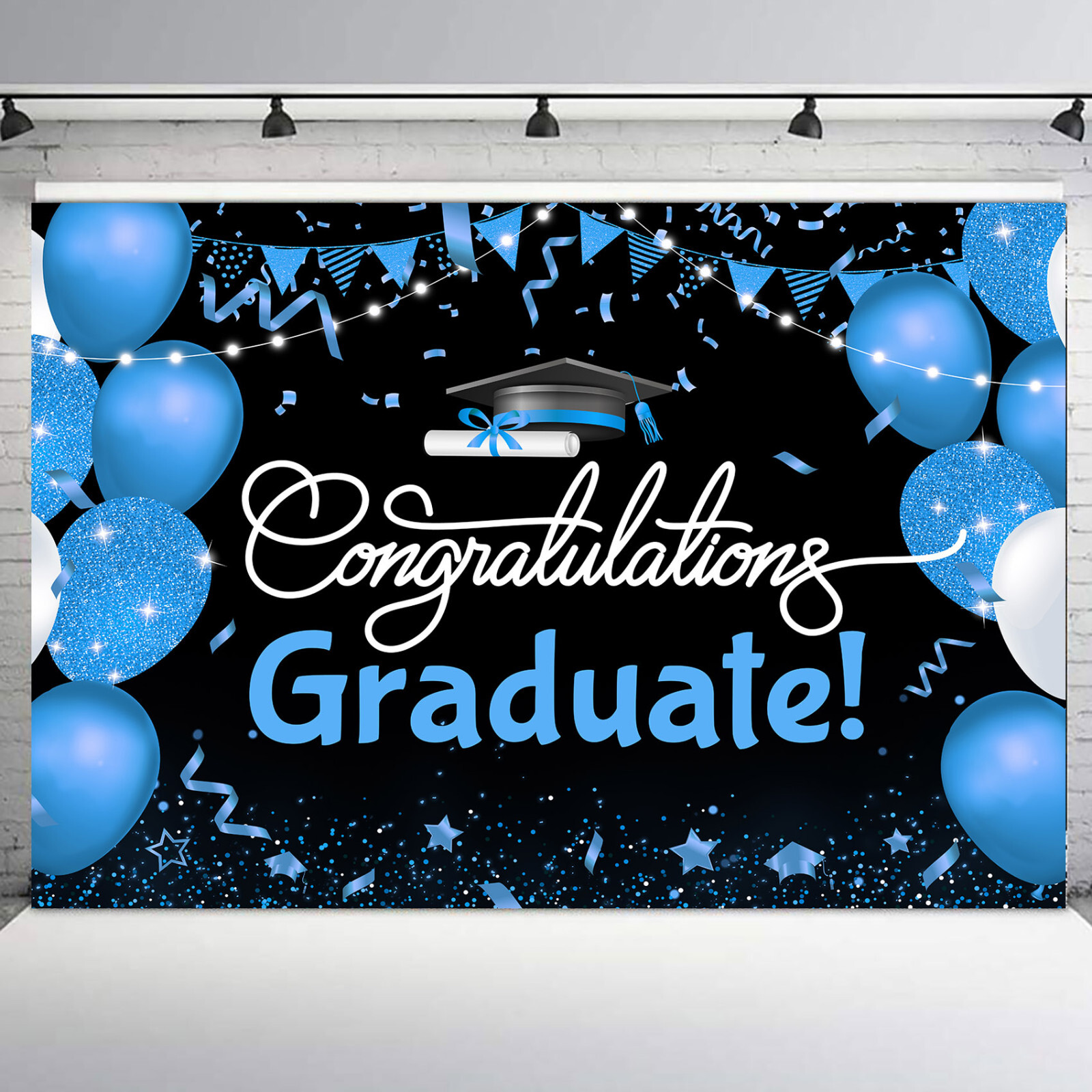 10x8ft Creative Blue Balloon Graduation Party Photo Background Studio Props
